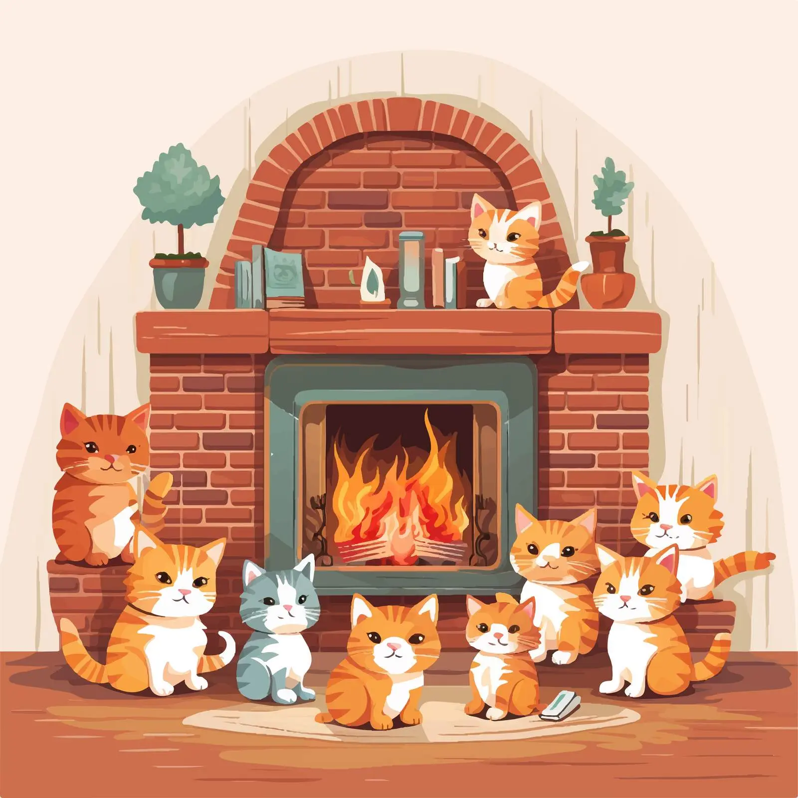 Pets Relaxing by the Fireplace in Home — free download from Dotvec