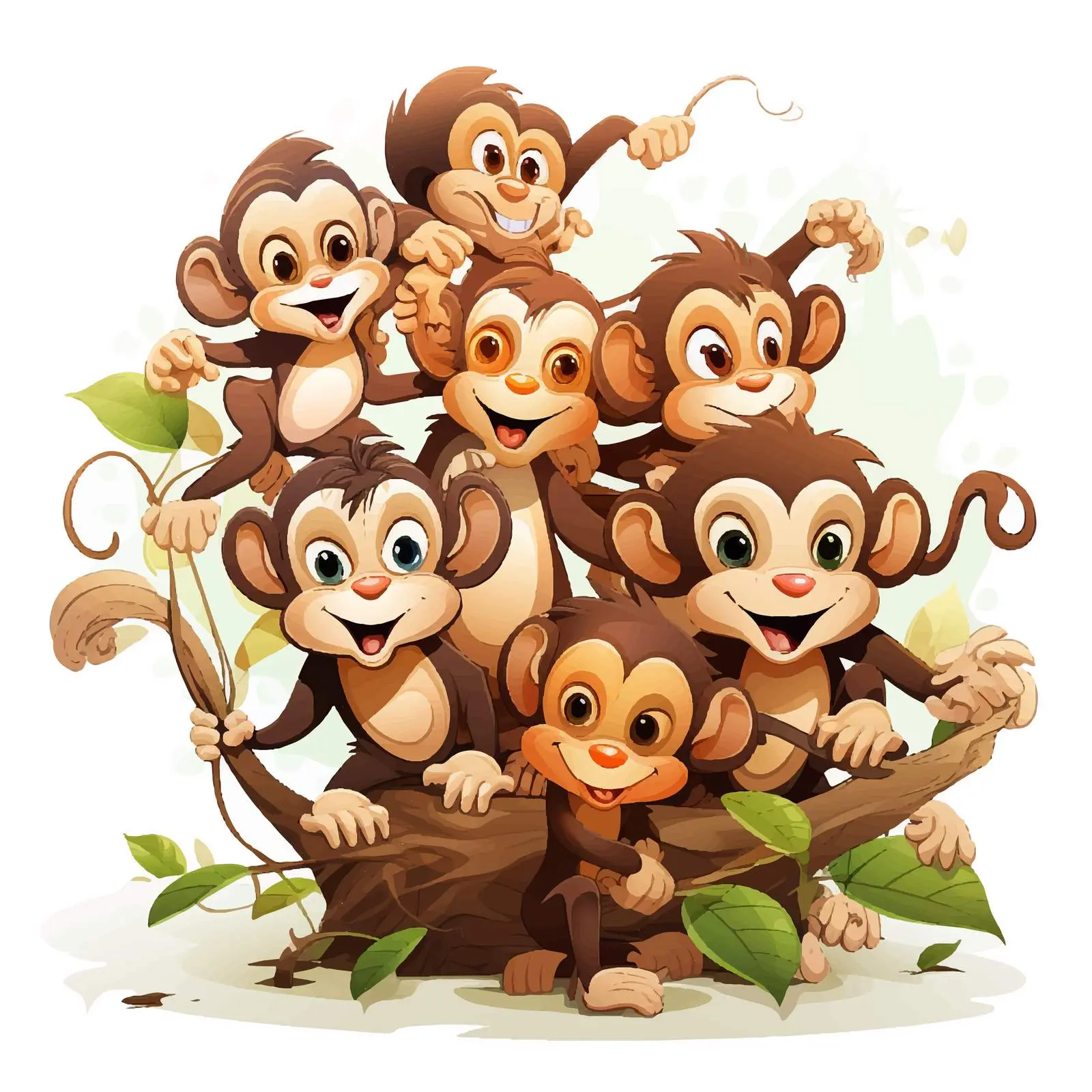 Playful Wild Monkeys Illustration on White Background — free download from Dotvec