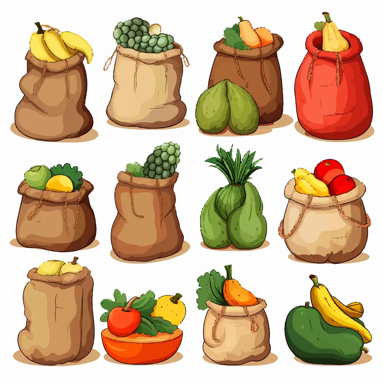 Sacks of Fruits and Crops Illustration — free download from Dotvec