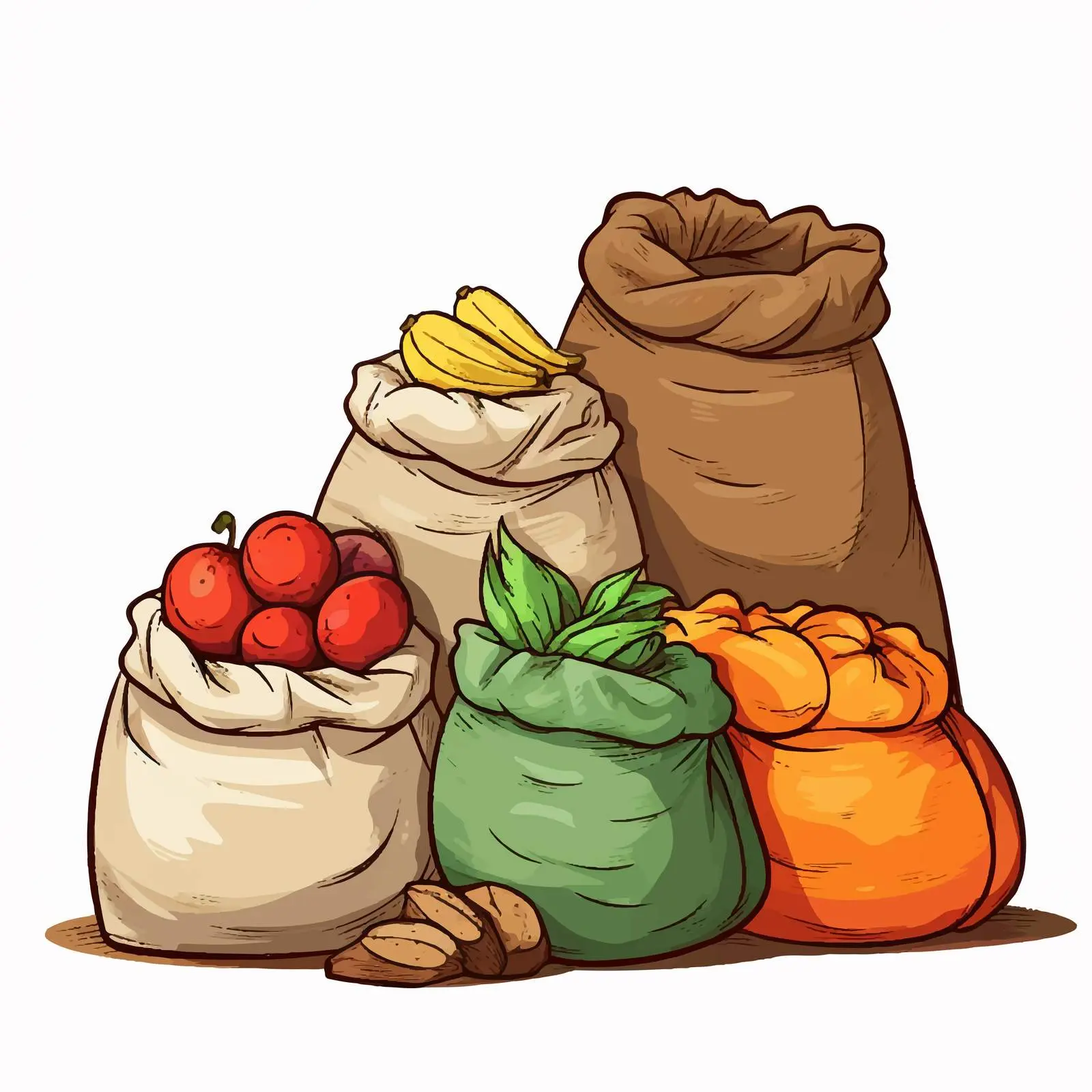Sacks of Fruits and Crops Illustration — free download from Dotvec