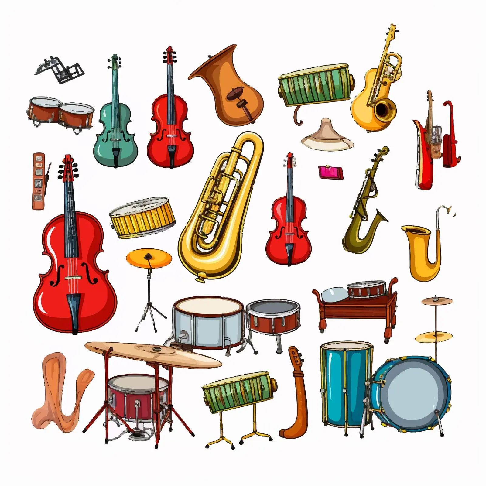 Set of Musical Instruments on White Background — free download from Dotvec