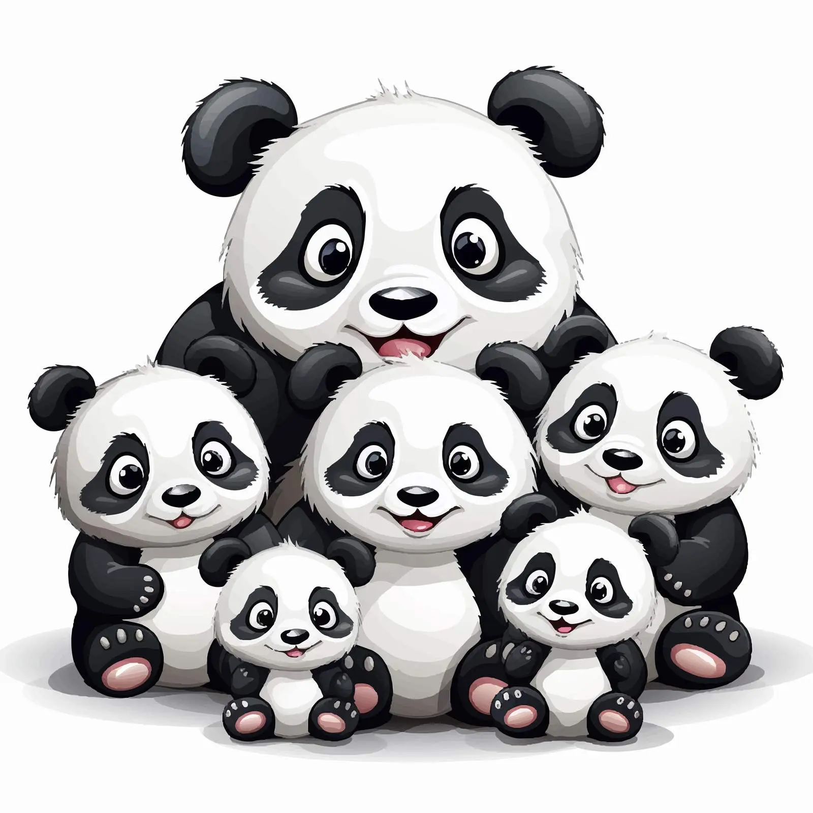 Seven Pandas Illustration on White Background — free download from Dotvec