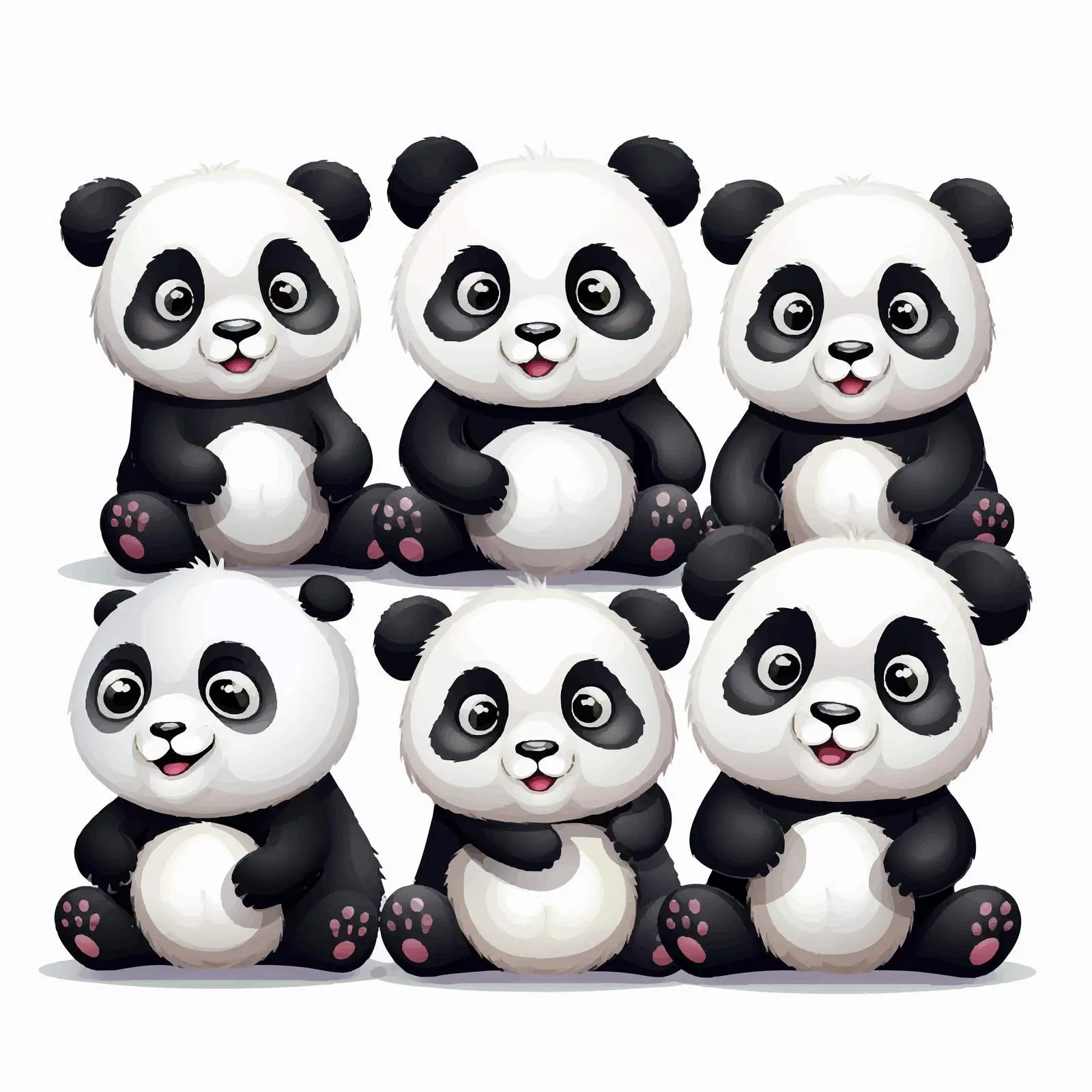 Seven Pandas Illustration on White Background — free download from Dotvec
