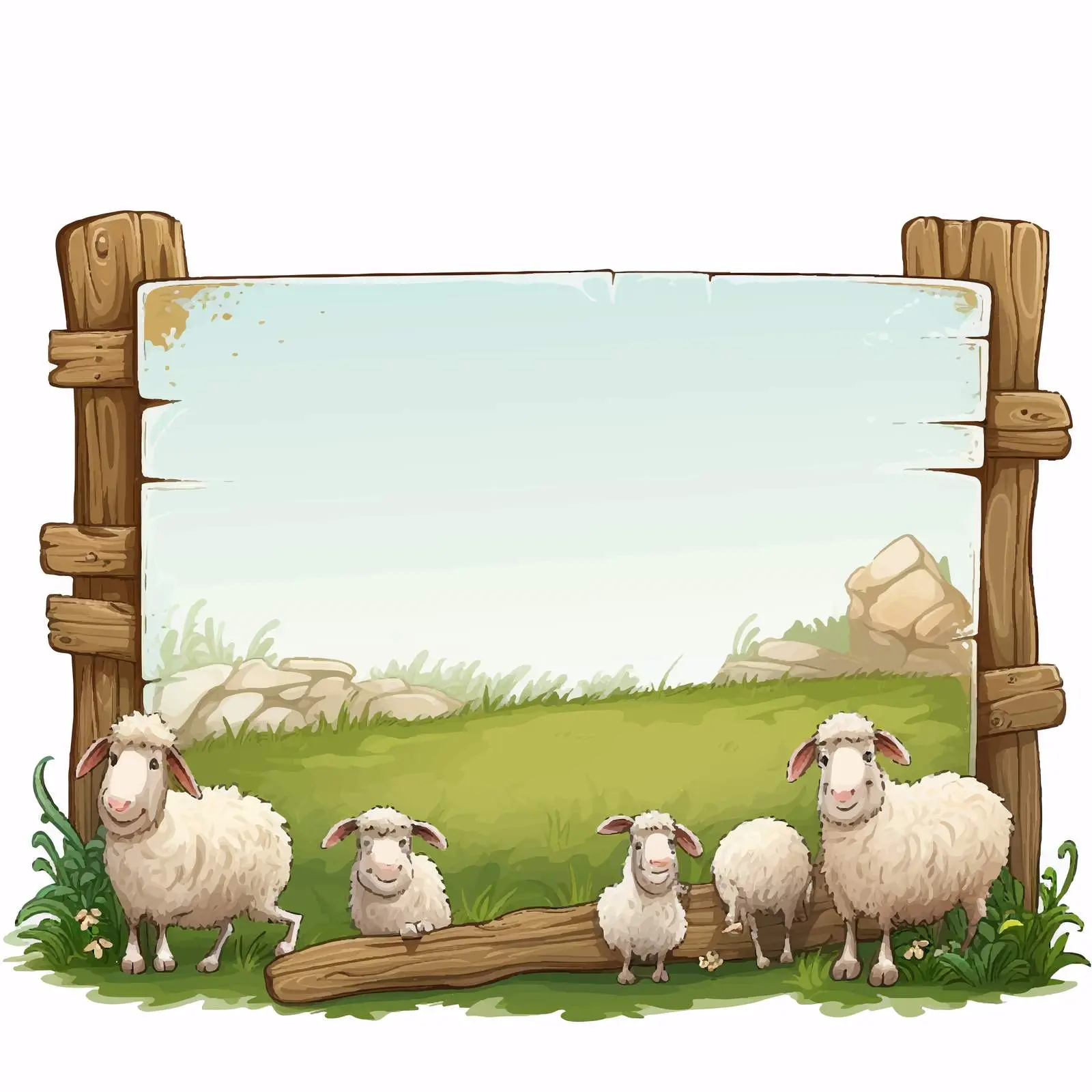 Sheep and Lambs with Empty Boards Illustration — free download from Dotvec
