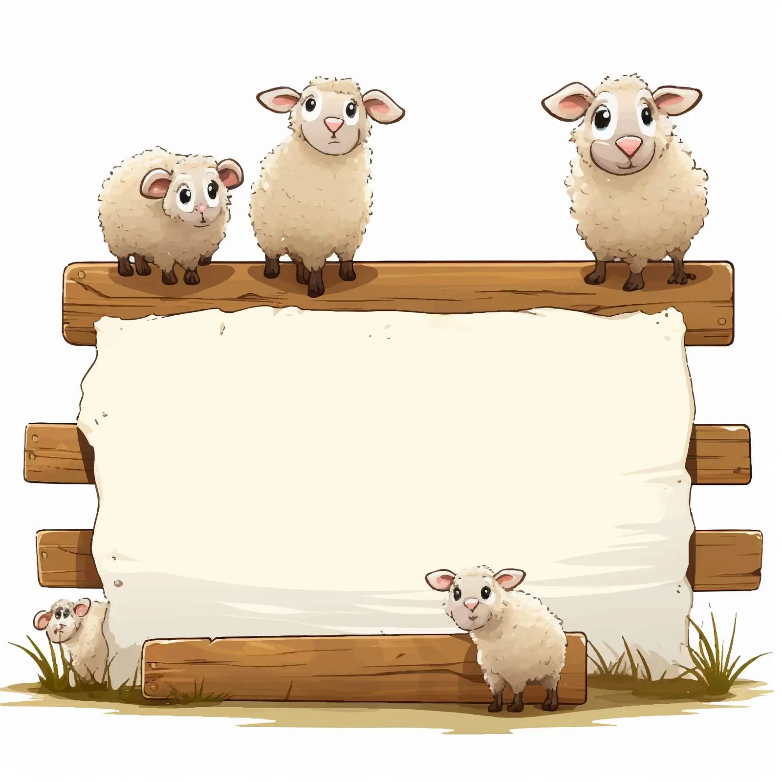 Sheep and Lambs Illustration with Blank Boards — free download from Dotvec