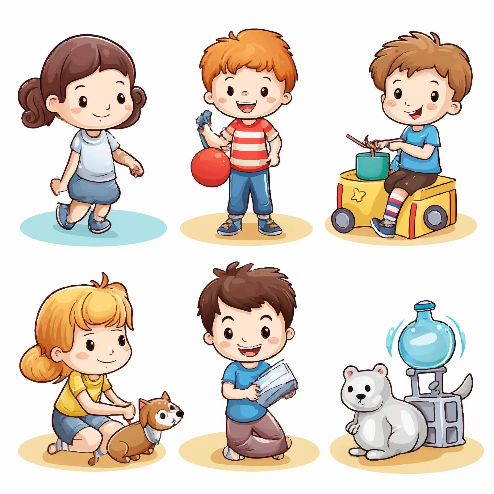 Six Different Activities Illustration on White Background — free download from Dotvec