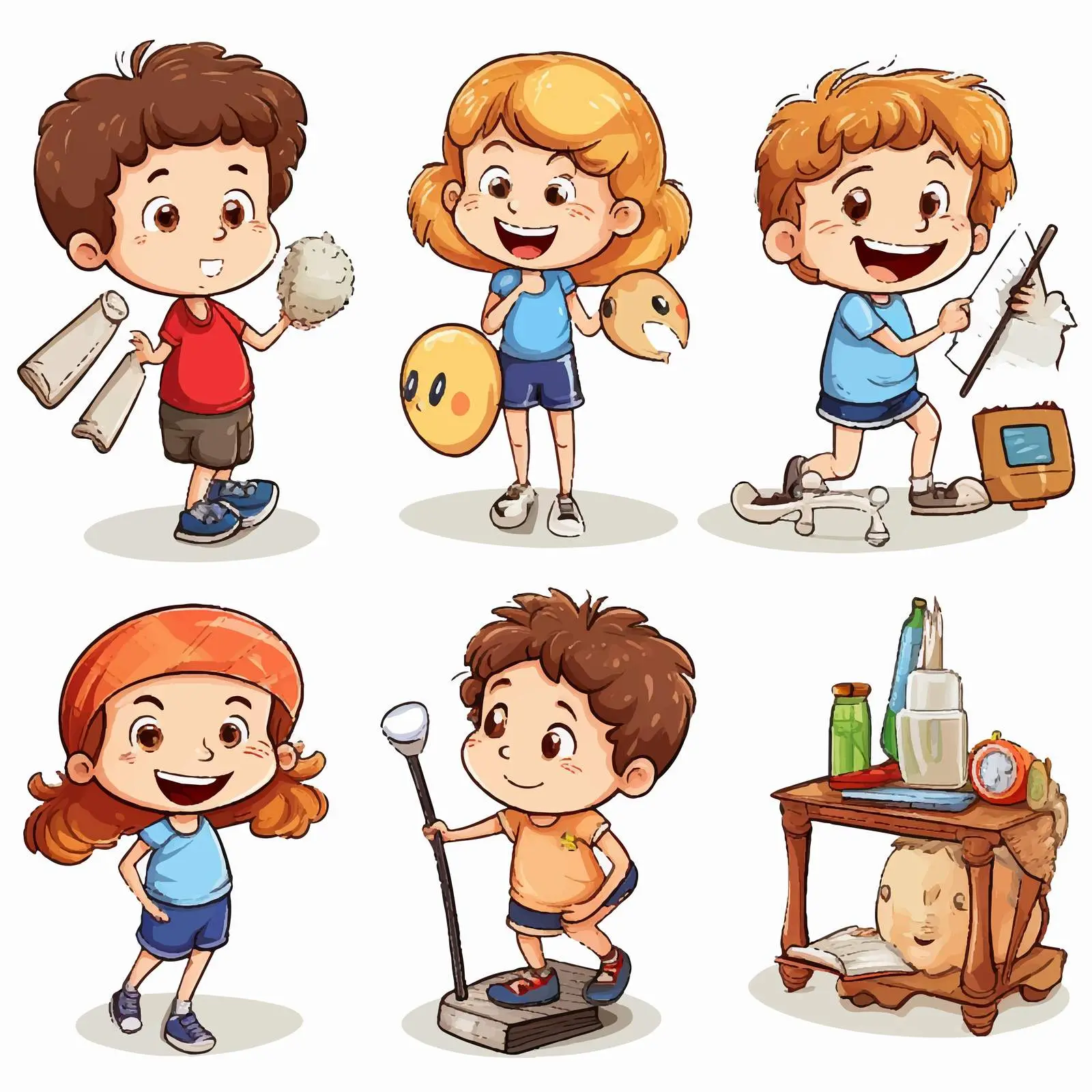 Six Distinct Activities Illustration on White Background — free download from Dotvec