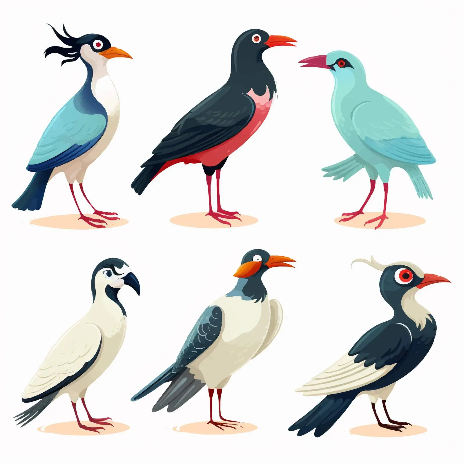 Six Unique Birds Illustration on White Background — free download from Dotvec