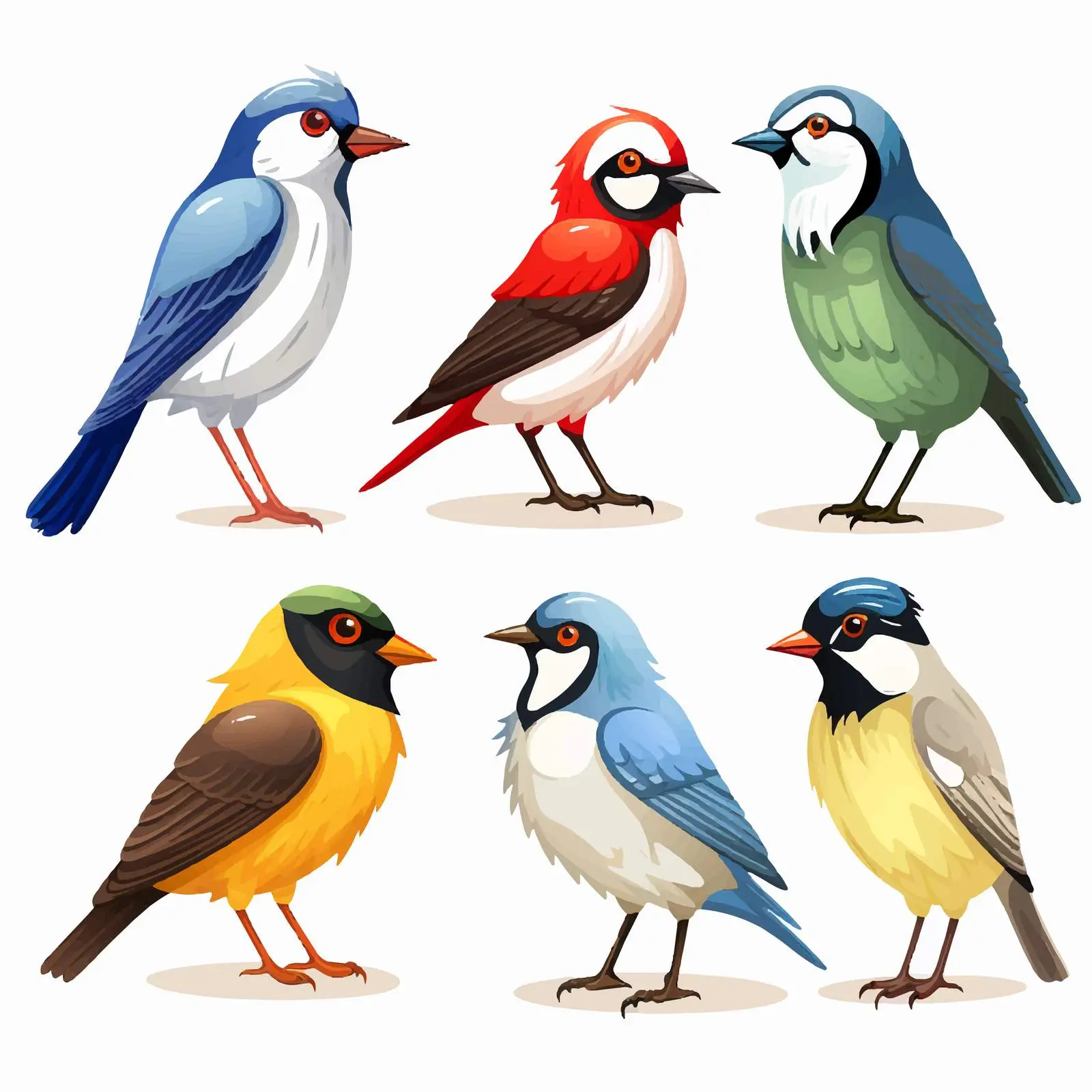 Six Diverse Bird Illustrations on White Background — free download from Dotvec
