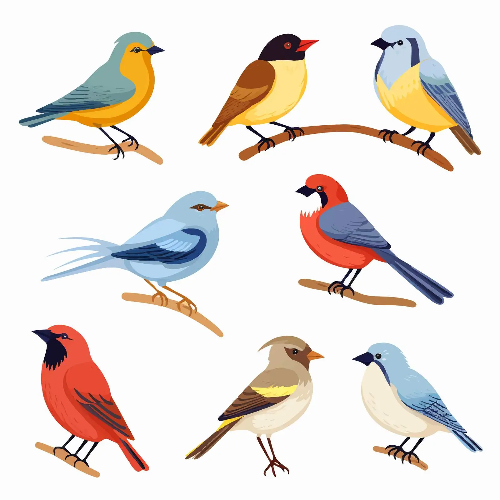 Six Colorful Birds Illustration on White Background — free download from Dotvec