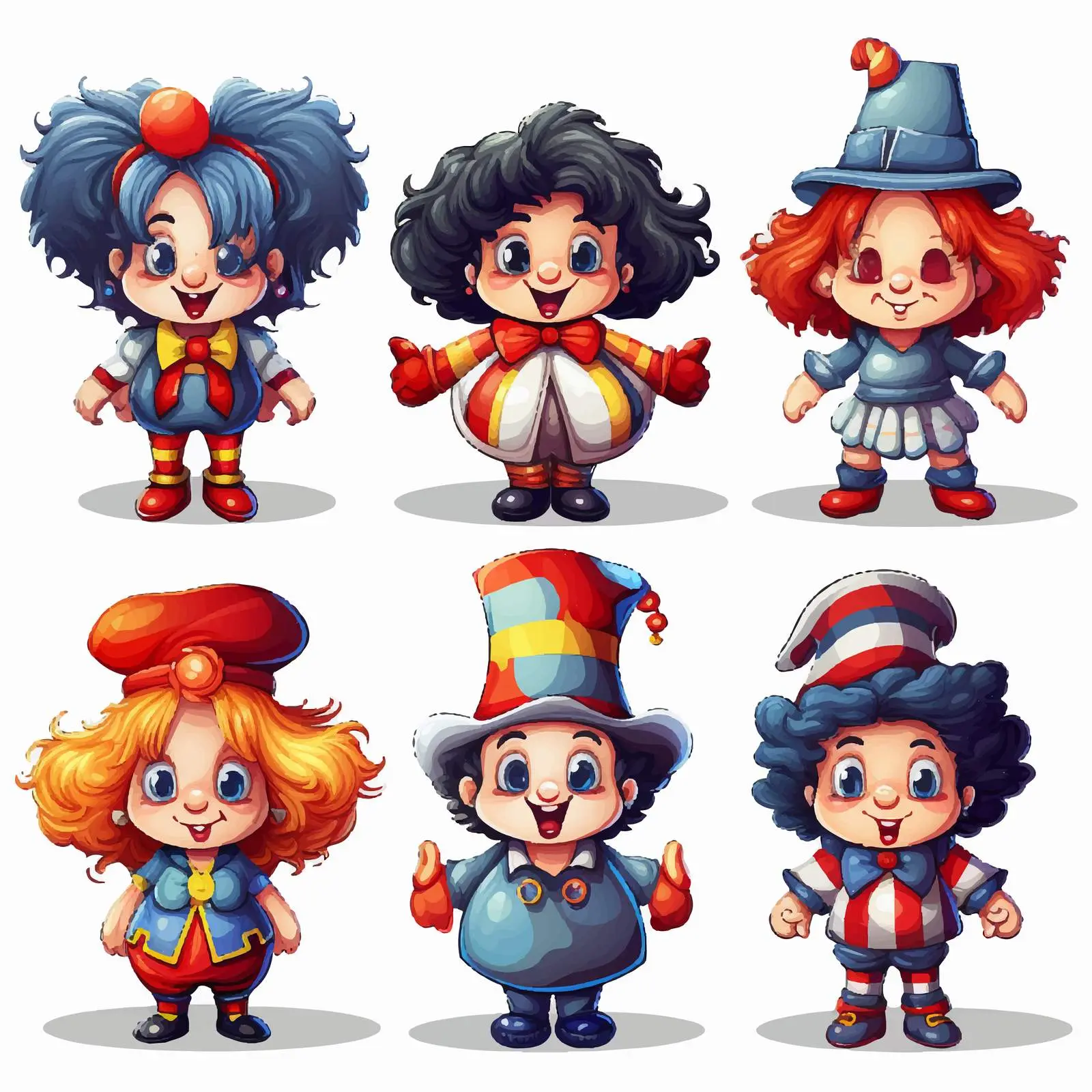 Six Unique Clown Costumes Illustration – free entertainment art image from Dotvec