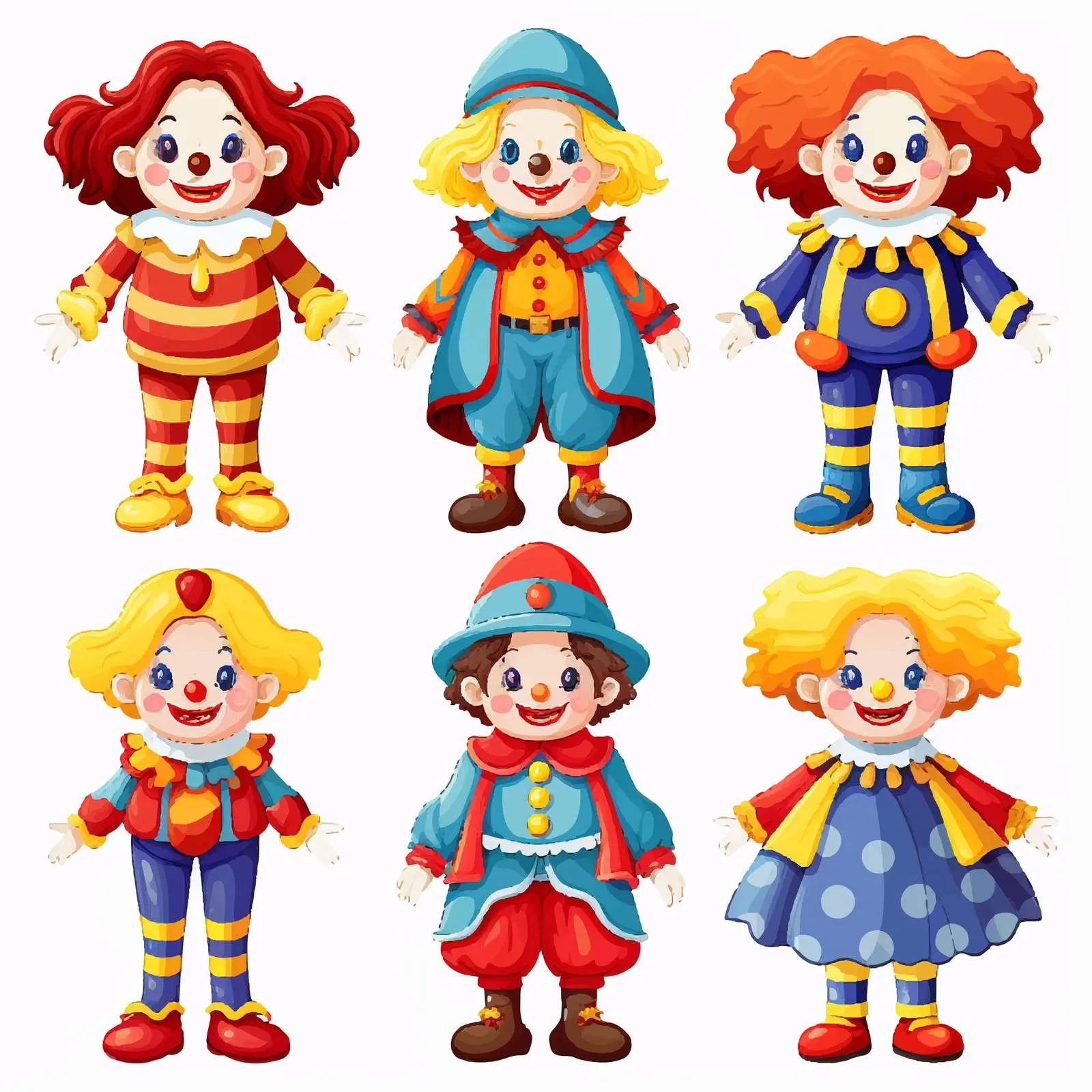 Six Colorful Clown Costumes Illustration – free performing image from Dotvec