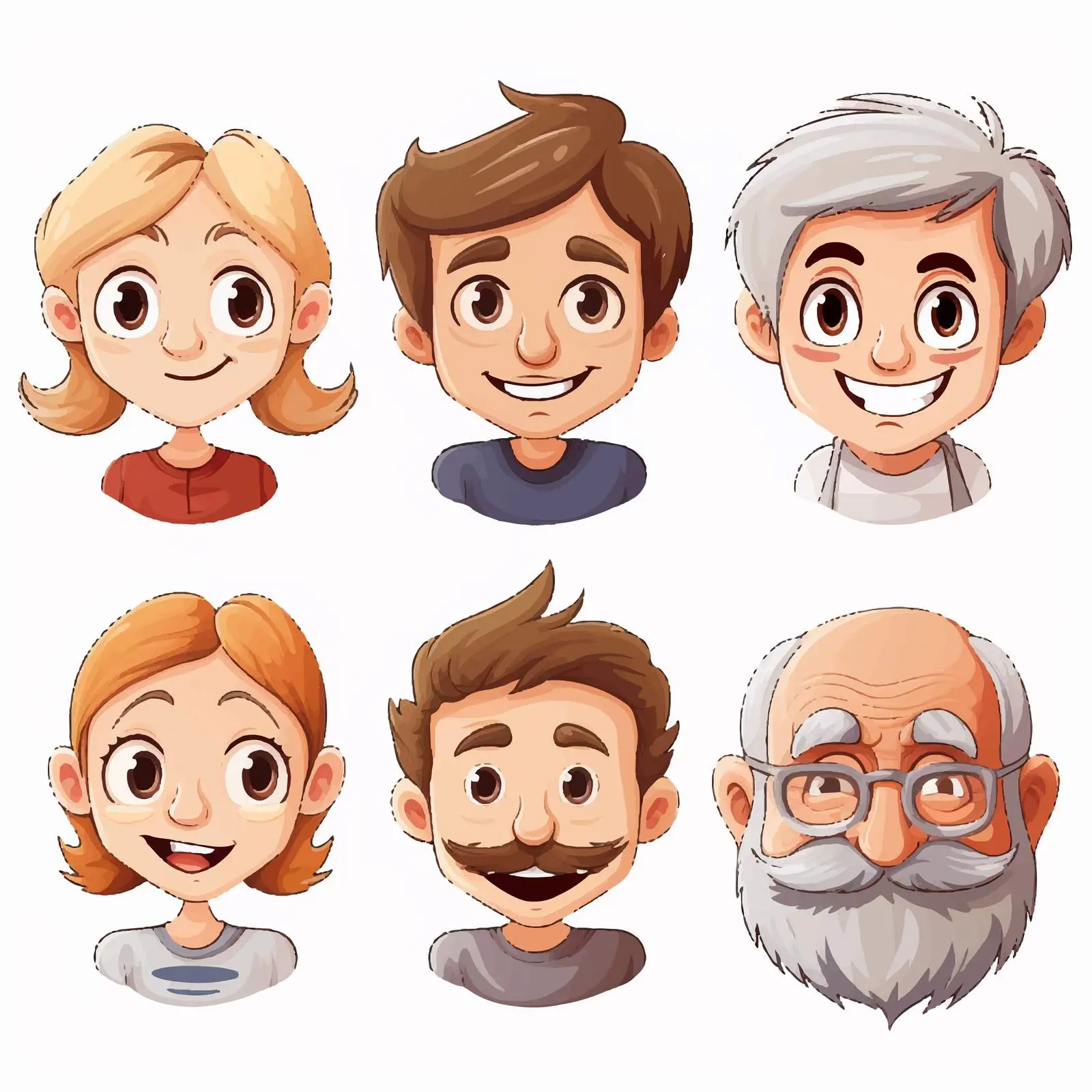 Six Distinct Faces Illustration on White Background — free download from Dotvec