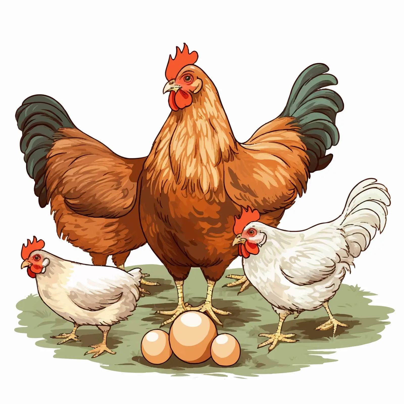 Six Egg-Laying Hens on White Background — free download from Dotvec