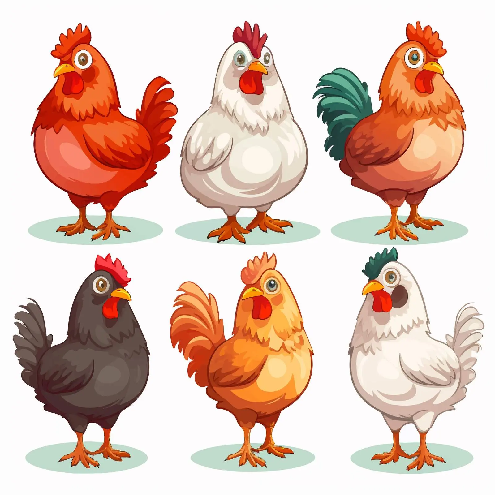 Six Hens Illustration on White Background — free download from Dotvec