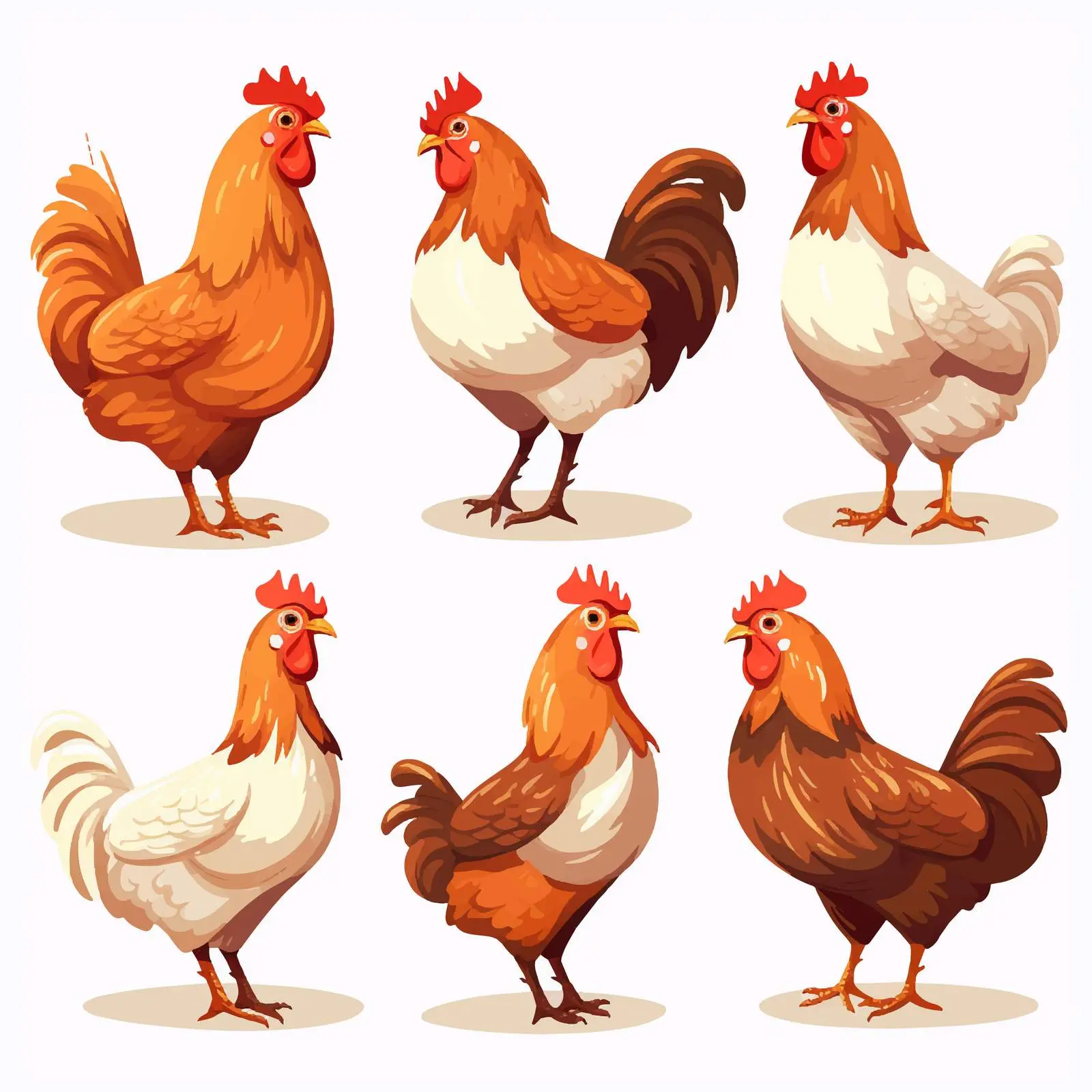 Six Hens Illustration on White Background — free download from Dotvec