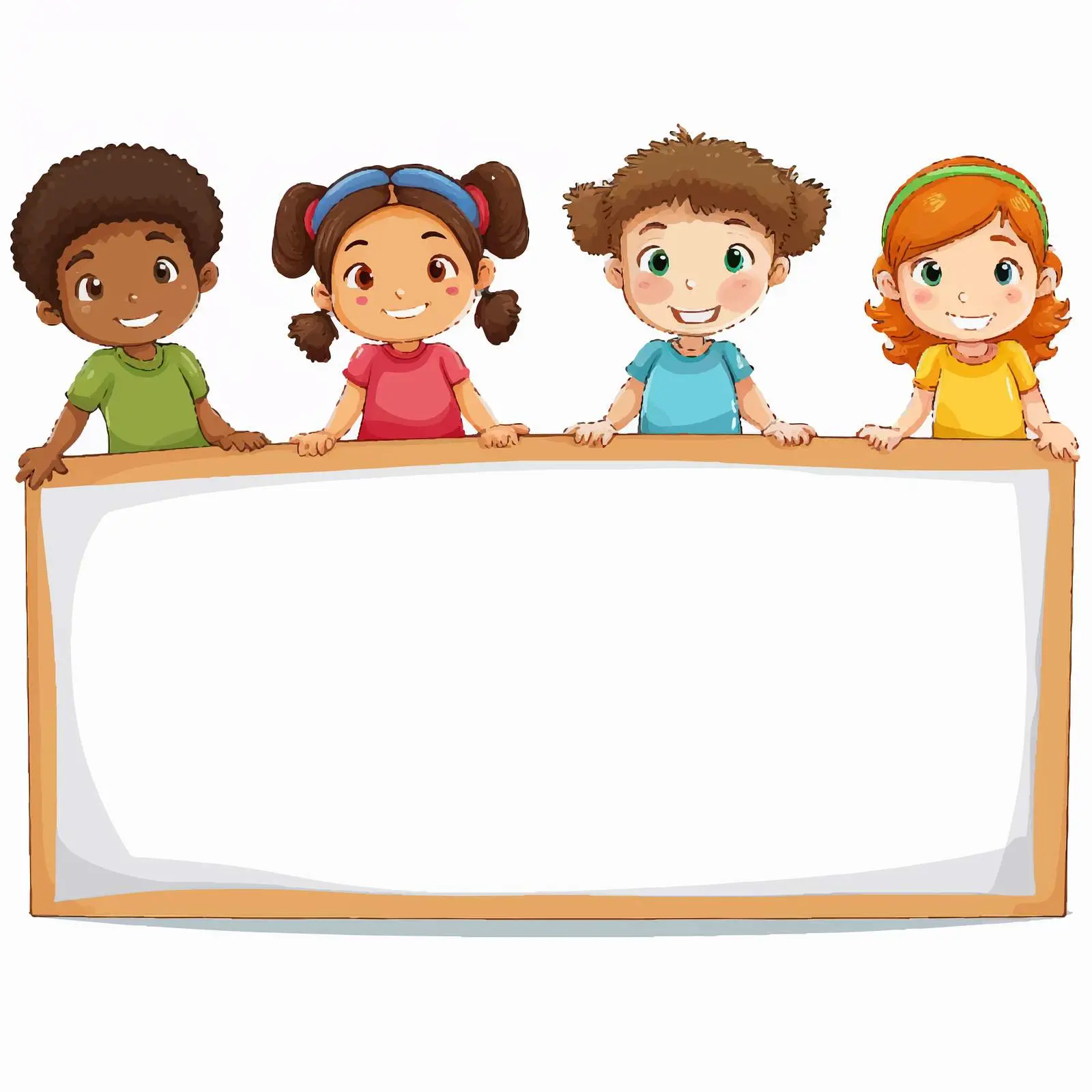 Kids with Blank Signages Illustration – free playful expressions image from Dotvec