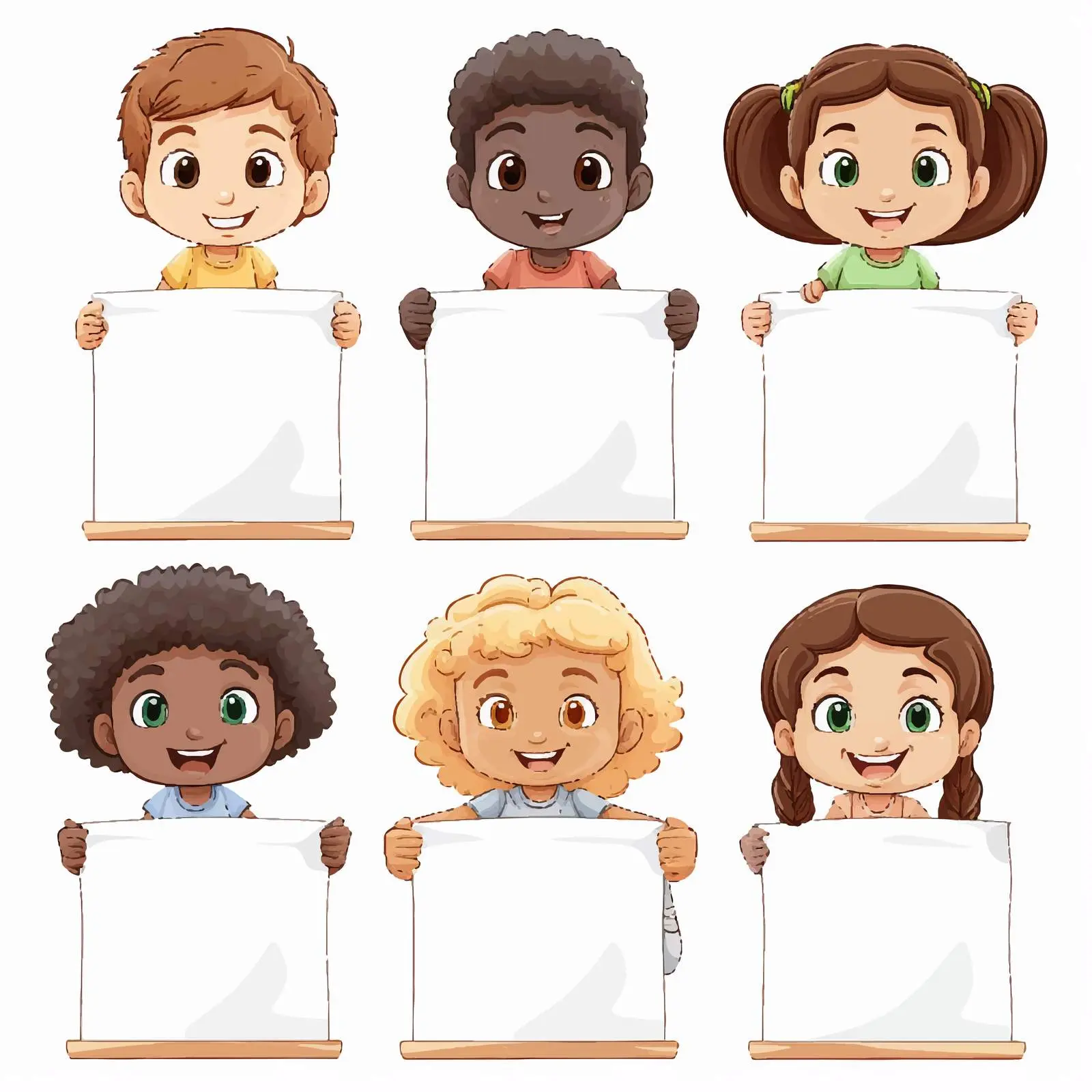 Six Kids with Empty Signages Illustration — free download from Dotvec