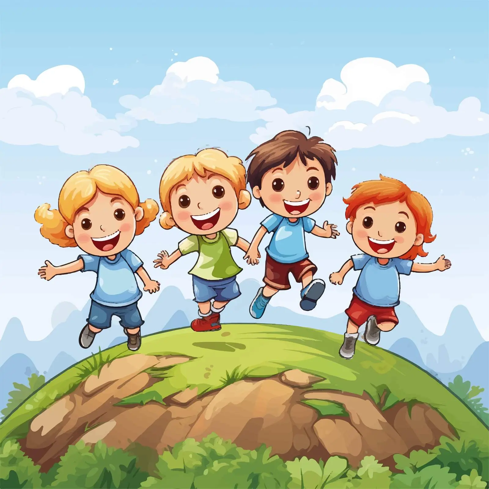 Playful Kids Enjoying a Sunny Hill Day – free connectedness image from Dotvec