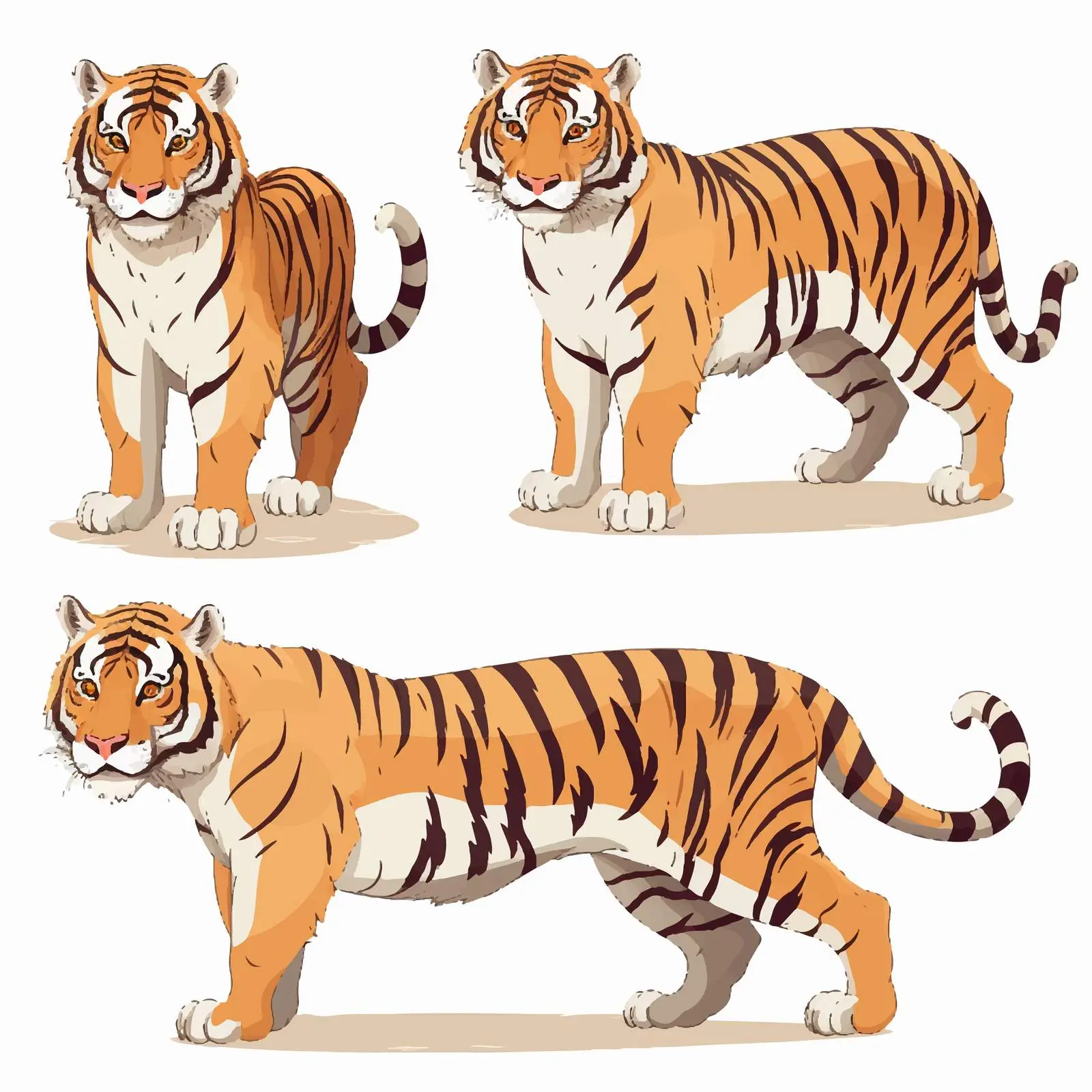 Six Tiger Positions Illustration on White Background — free download from Dotvec