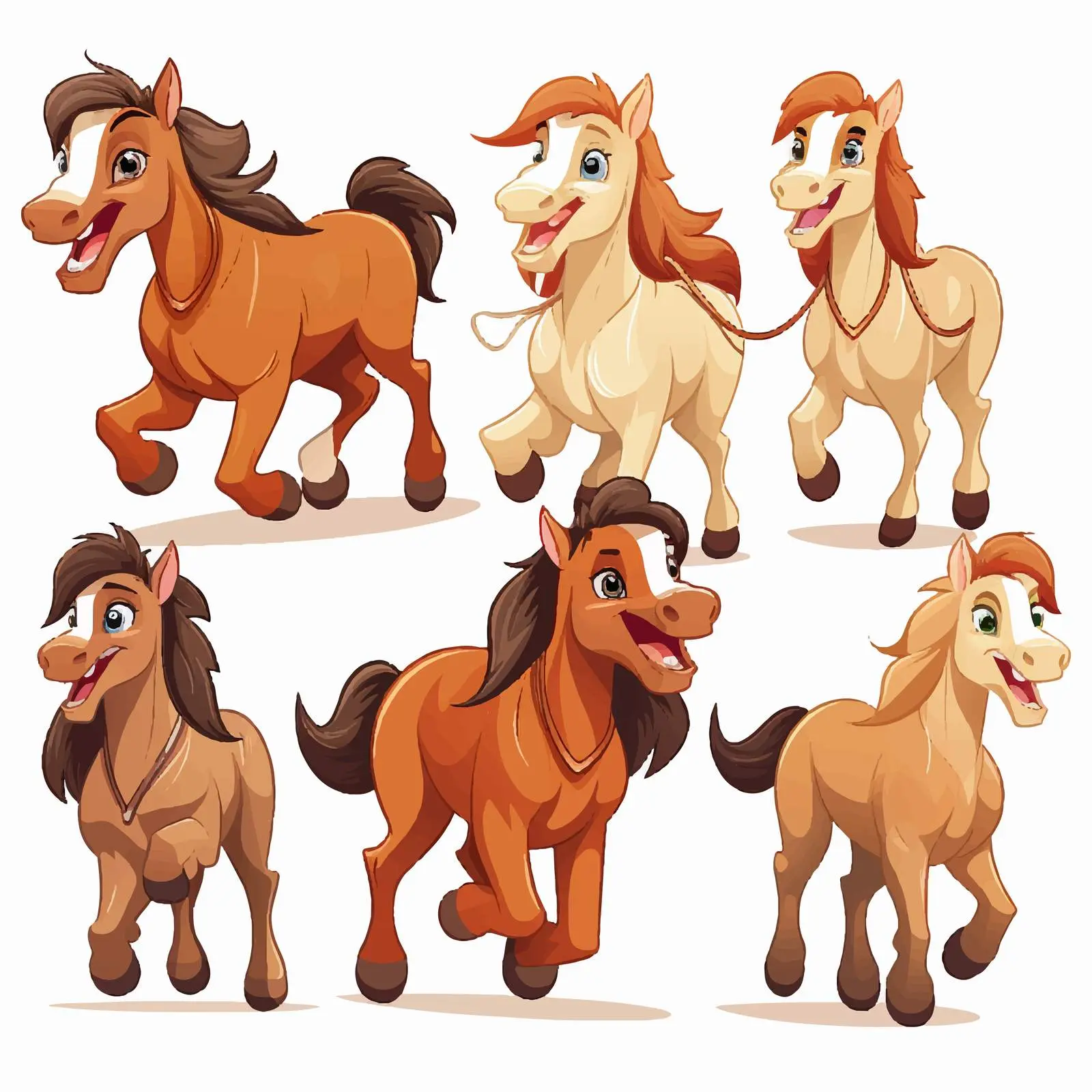 Six Smiling Horses Illustration on White Background – free smiling animals image from Dotvec
