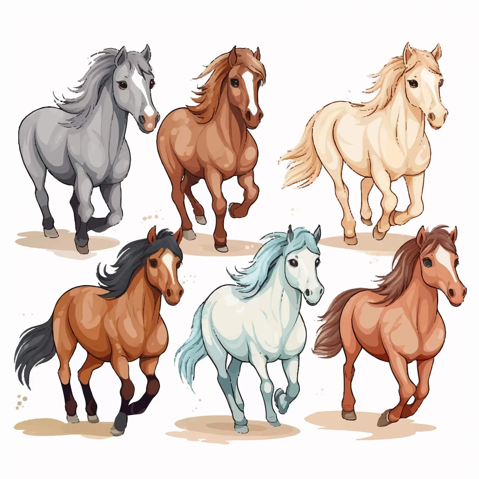 Six Smiling Horses Illustration on White Background — free download from Dotvec