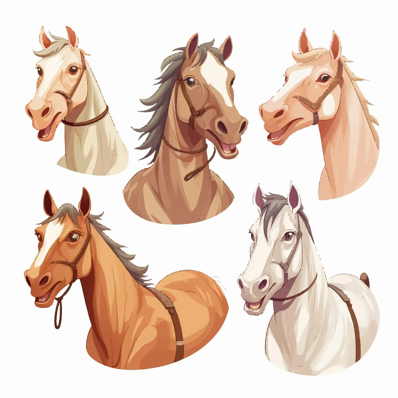 Six Smiling Horses Illustration on White Background — free download from Dotvec