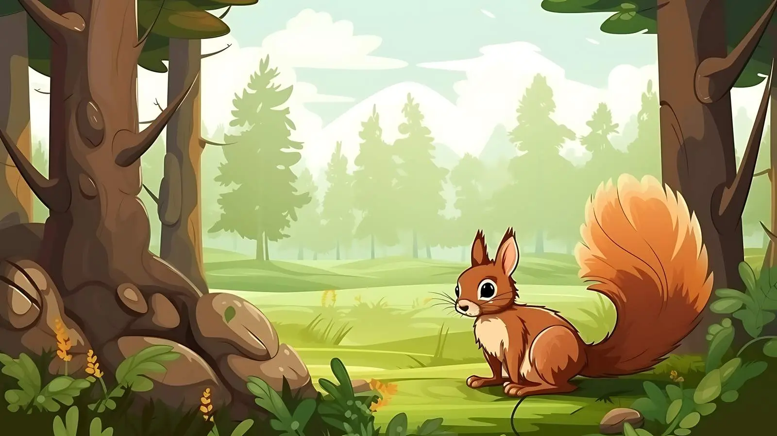 Squirrel Forest Scene Illustration — free download from Dotvec