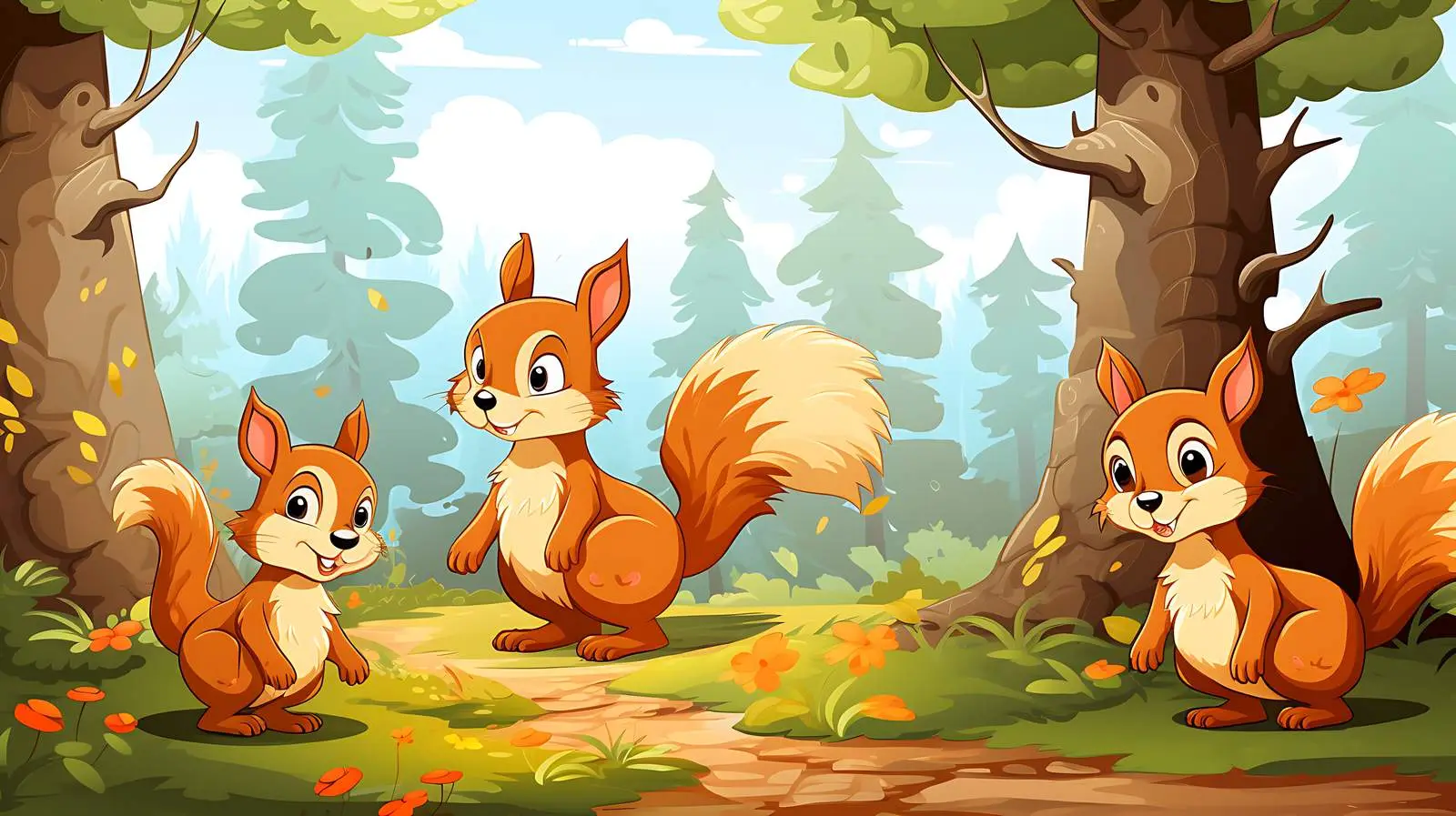 Squirrel Family Forest Scene Illustration — free download from Dotvec