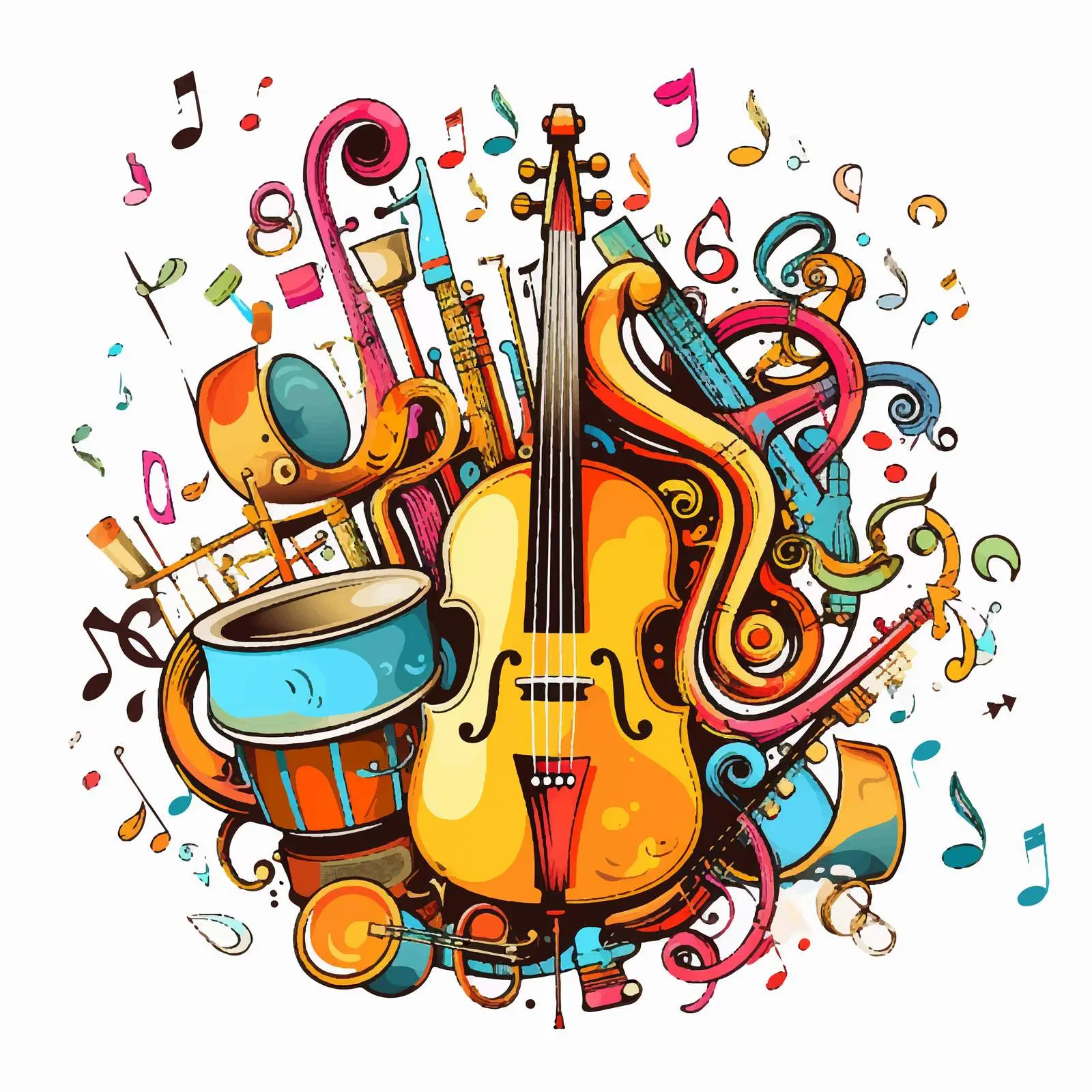 Music Symbols Illustration on White Background – free educational visuals image from Dotvec