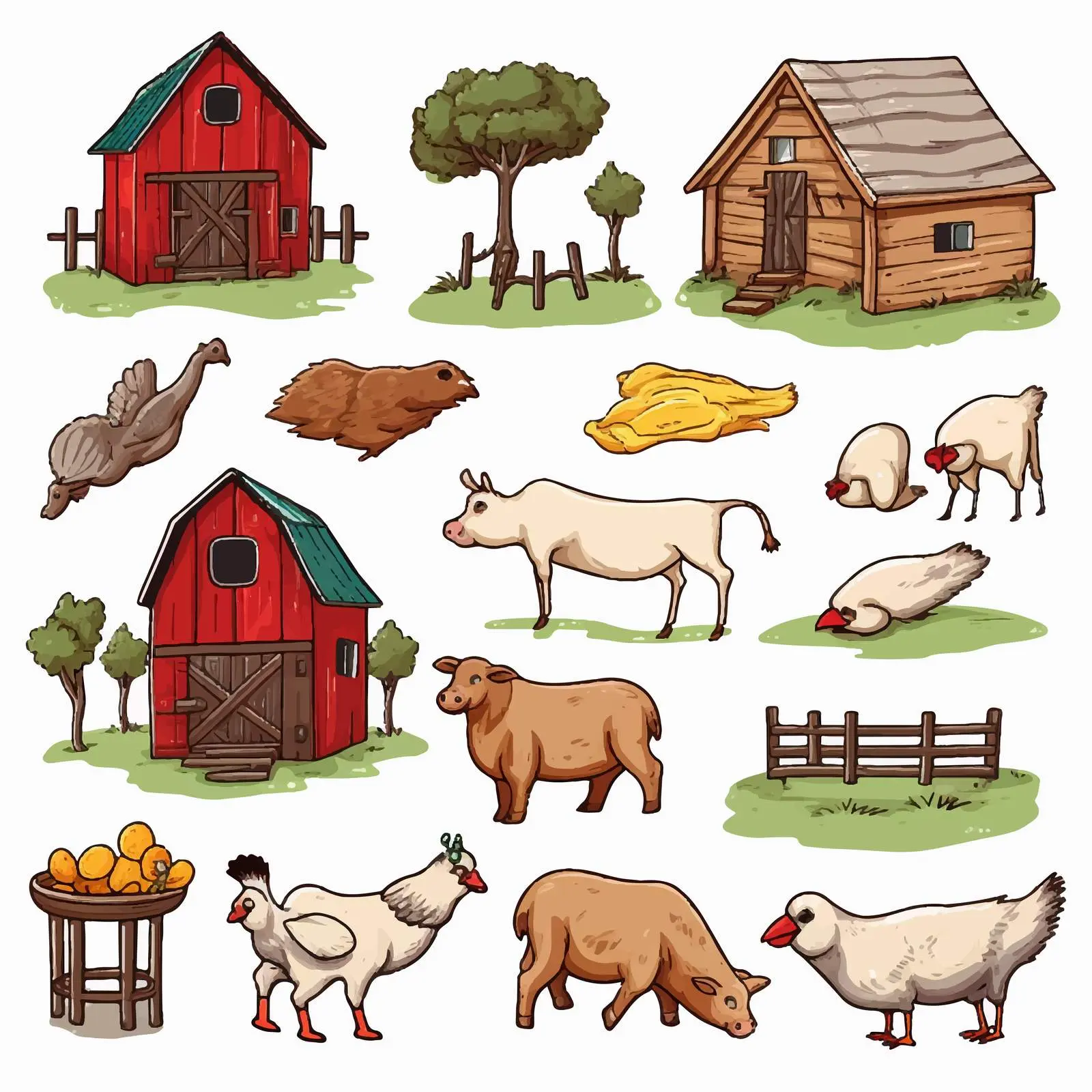 Farm Animals and Objects Vector Illustration — free download from Dotvec