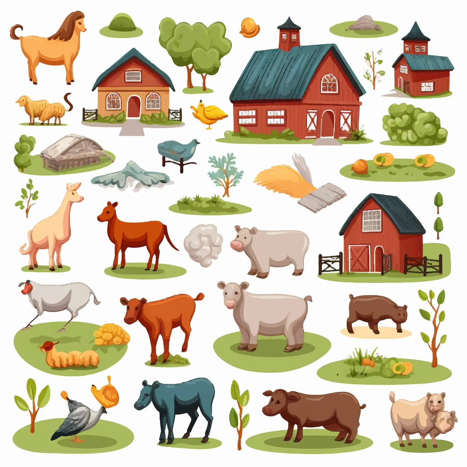 Farm Animals and Objects Illustration Vector — free download from Dotvec