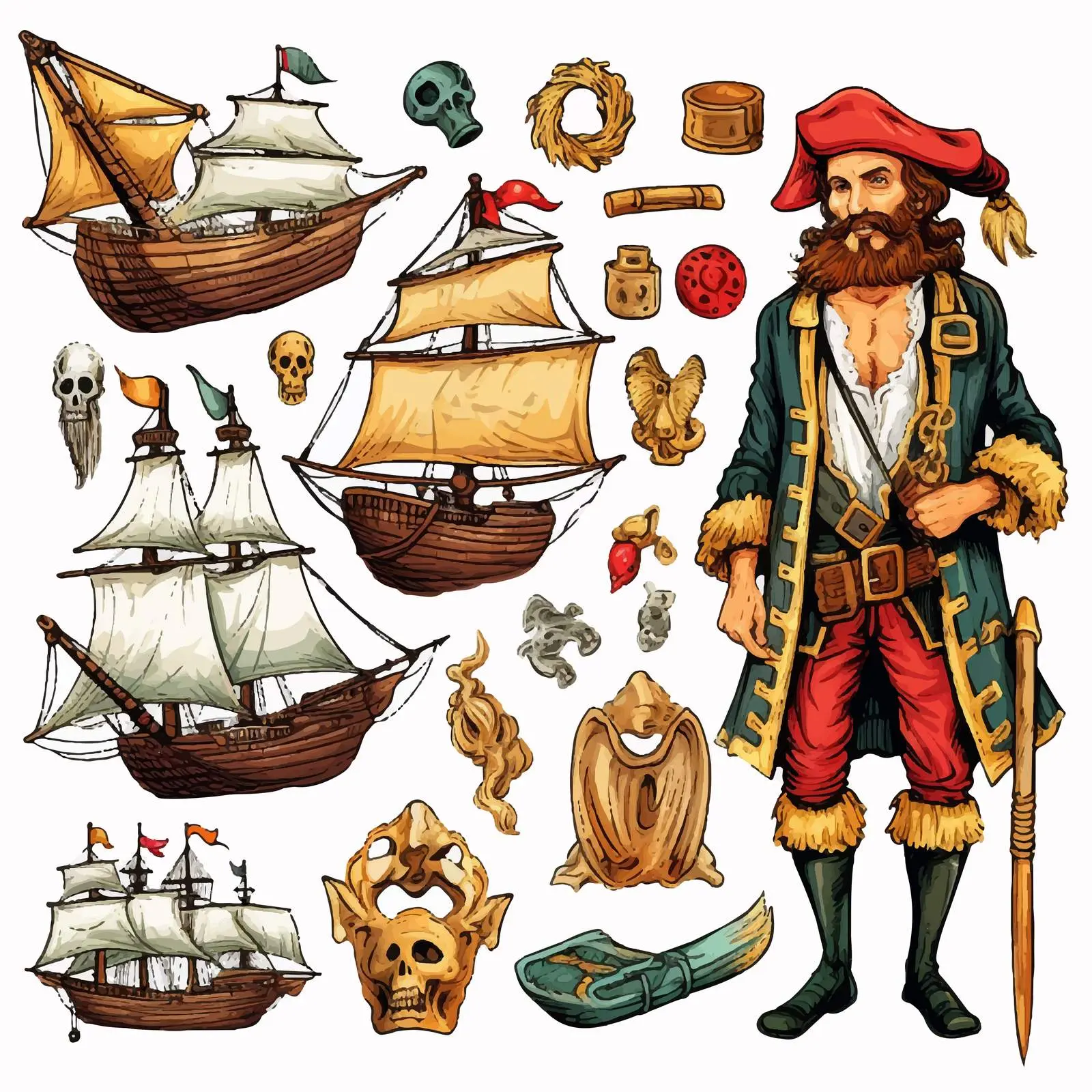 Pirate-themed Vector Illustration on White Background — free download from Dotvec