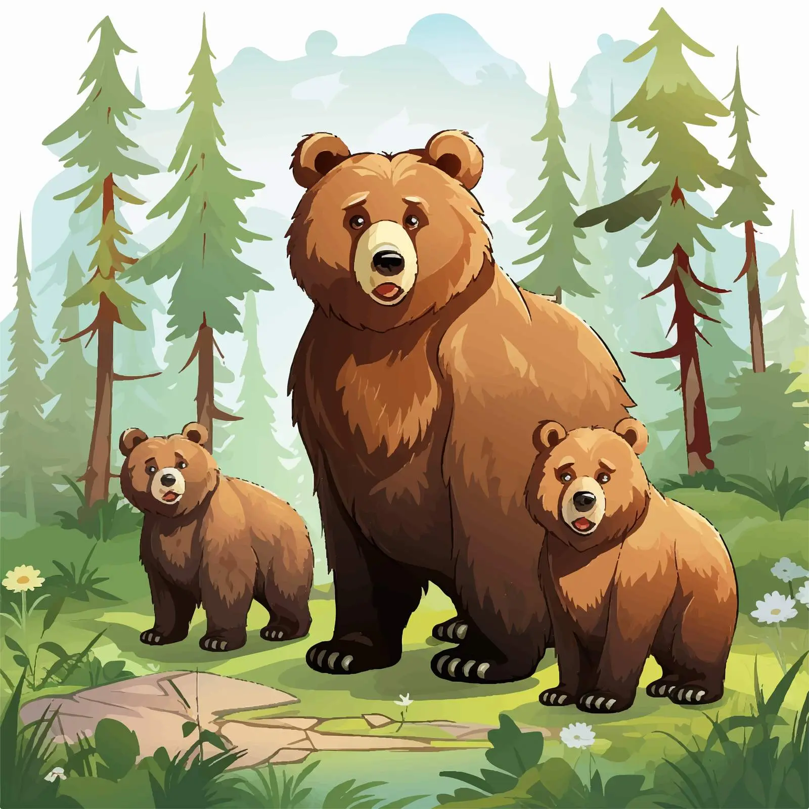 Three Big Bears in Rainforest Illustration – free nature scenes image from Dotvec