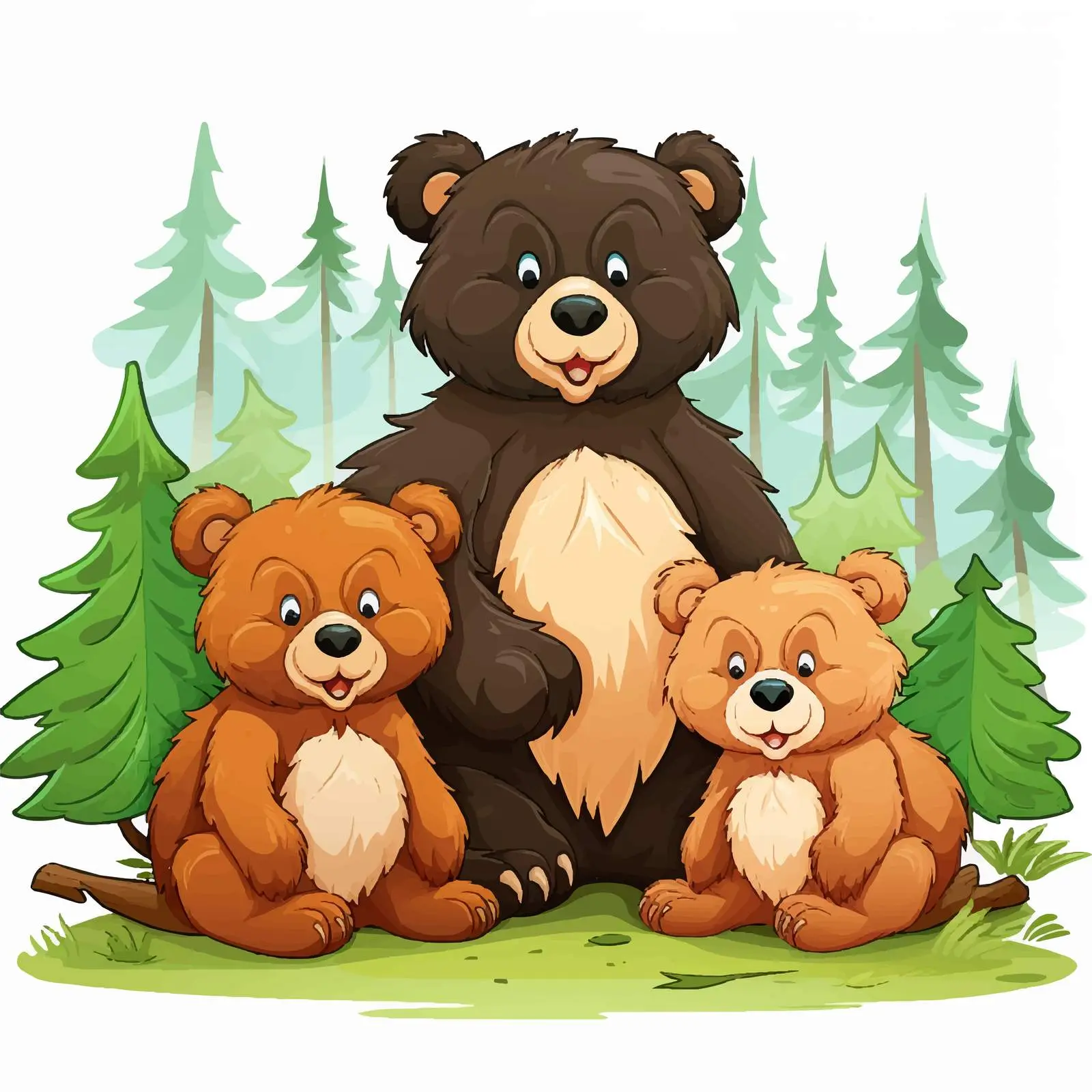 Three Bears in Rainforest Illustration – free forest life image from Dotvec