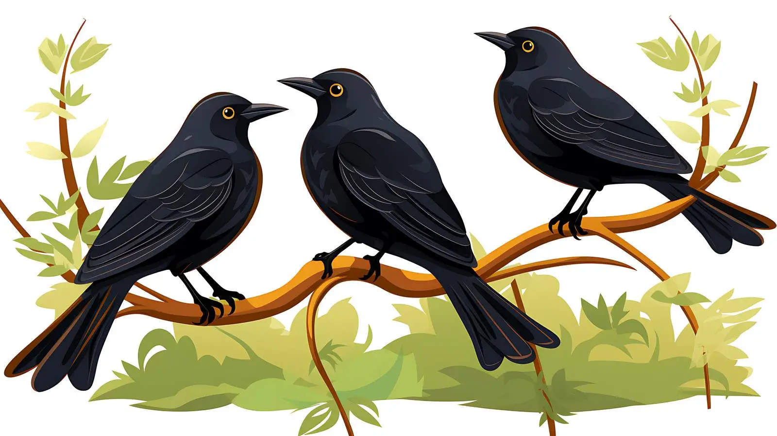 Three Black Birds Forest Illustration — free download from Dotvec