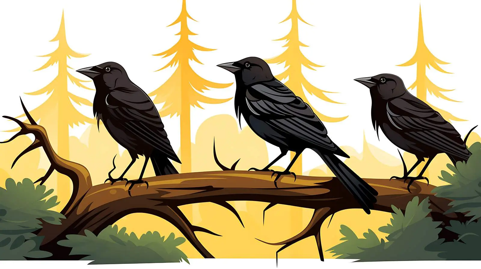 Three Black Birds Forest Illustration — free download from Dotvec