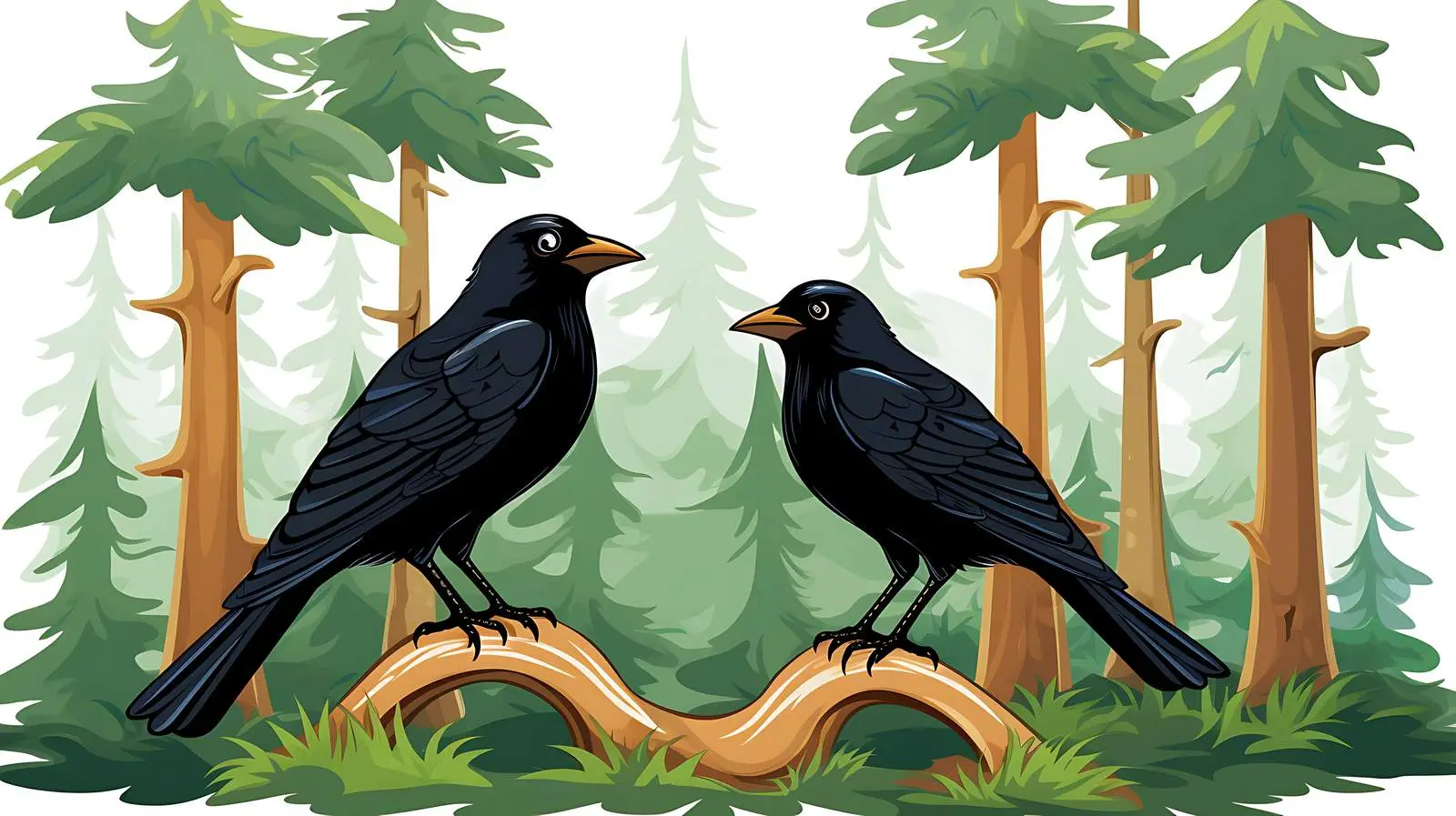 Forest Black Birds Illustration — free download from Dotvec