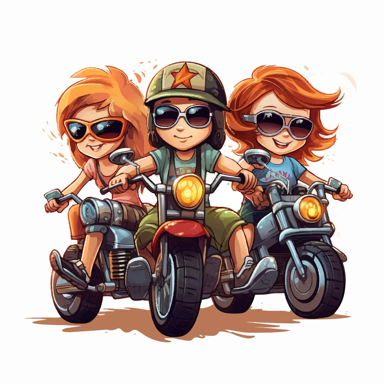 Three Cute Bikers on the Road Illustration — free download from Dotvec