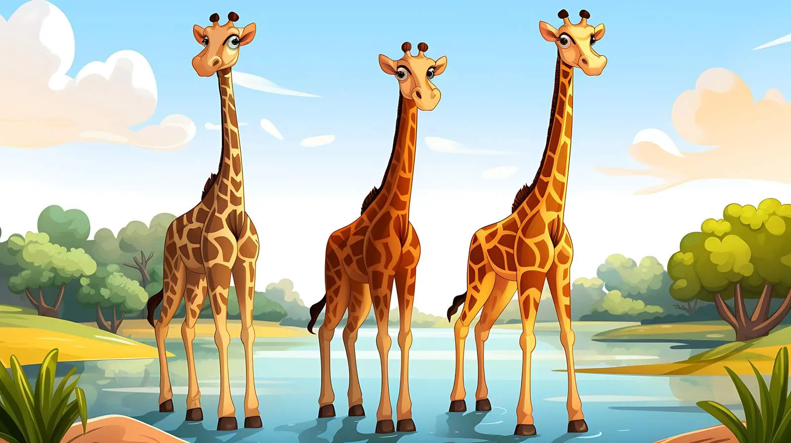 Three Giraffes Riverside Scene — free download from Dotvec