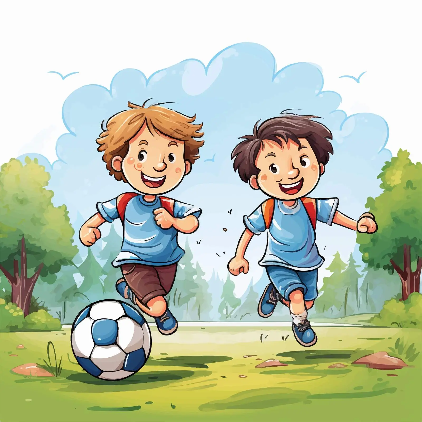 Boys Playing Soccer in the Park Illustration — free download from Dotvec