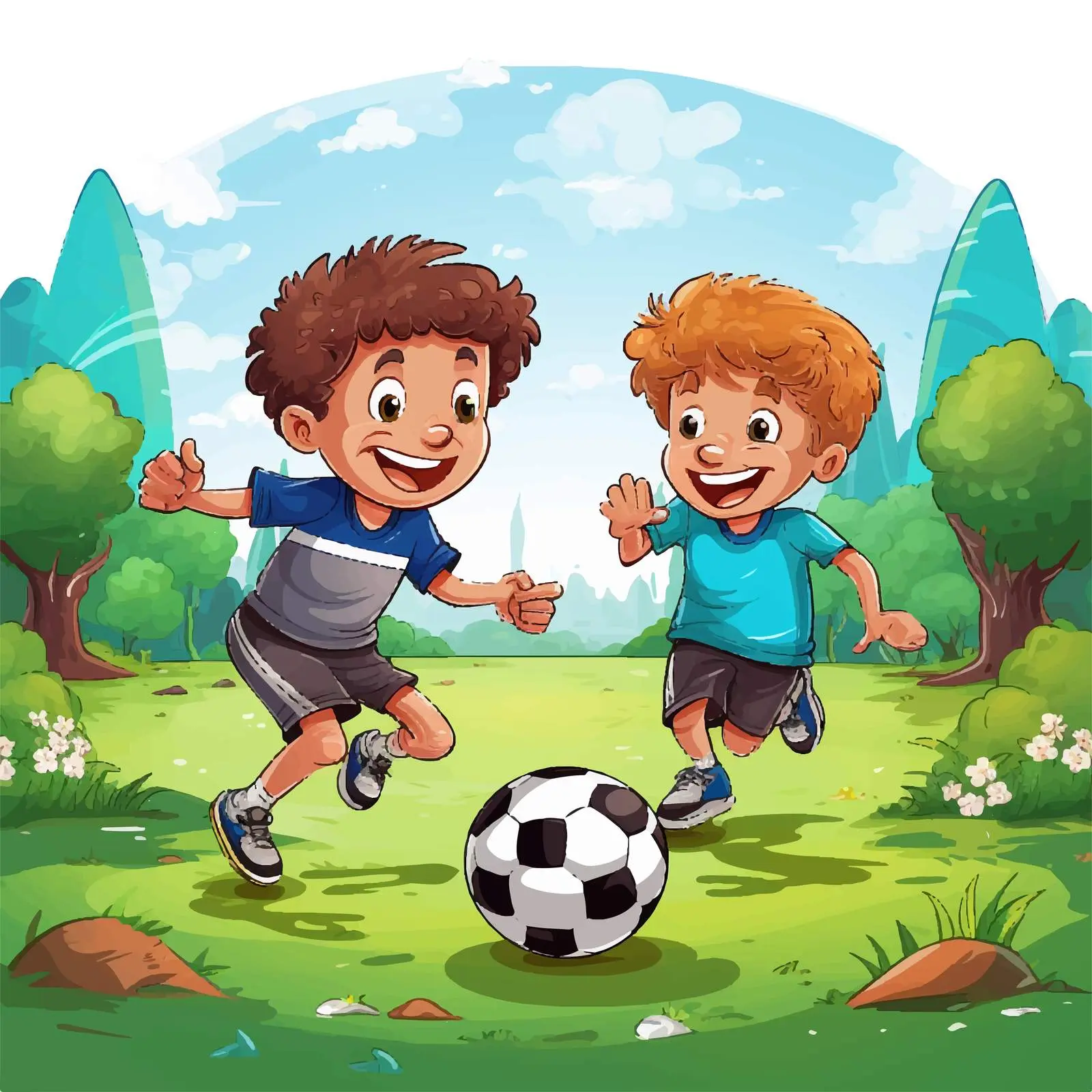 Boys Playing Soccer in the Park Illustration — free download from Dotvec