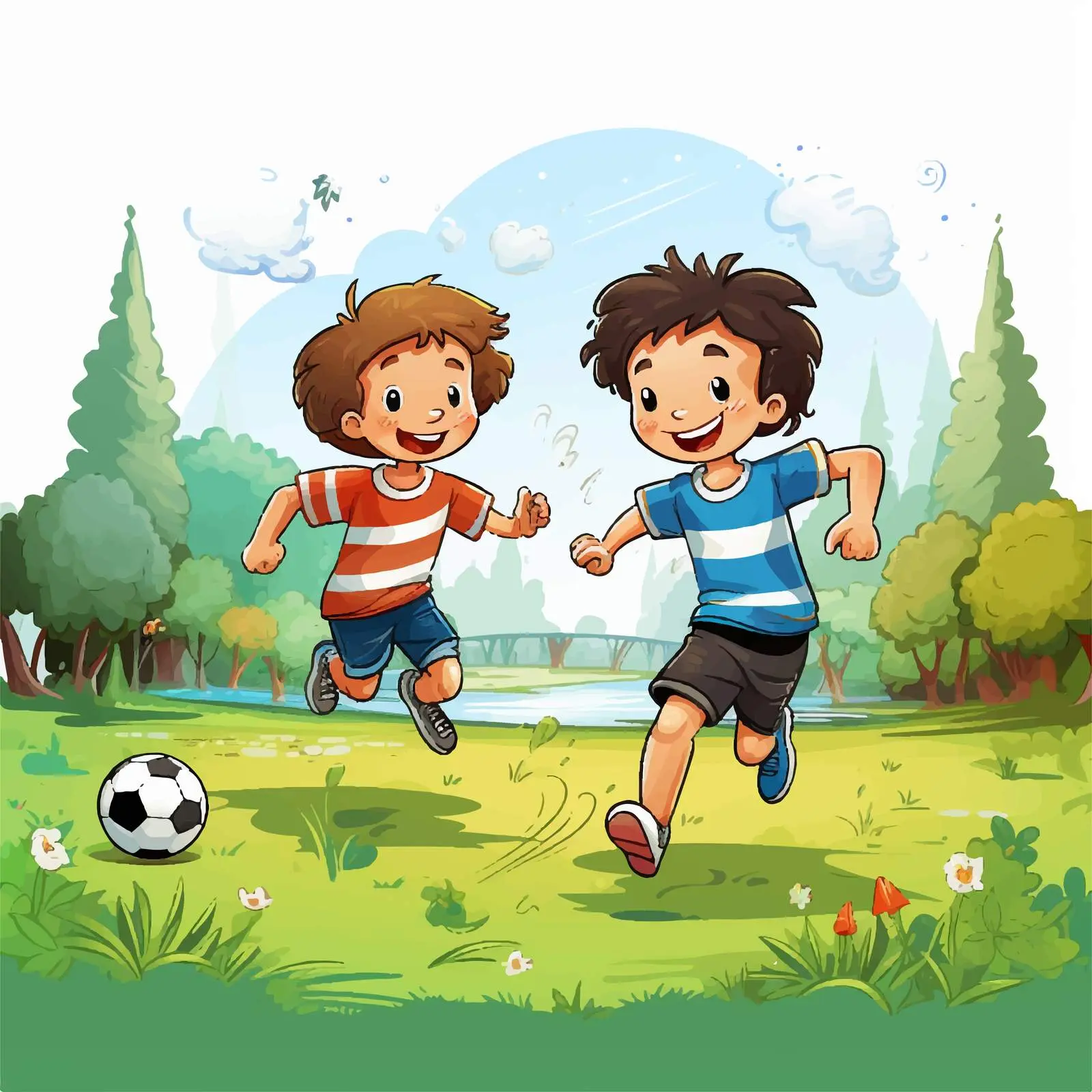 Boys Playing Soccer in Park Illustration — free download from Dotvec
