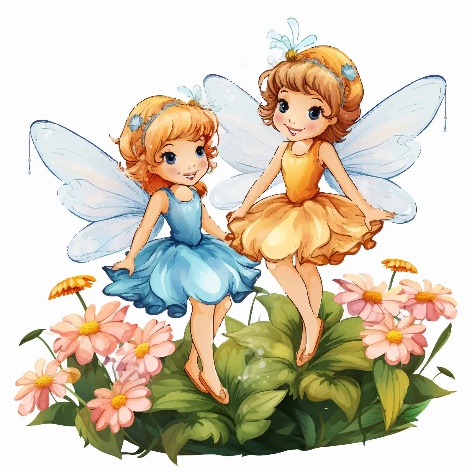 Fairies Beneath Flowers - Vector Illustration — free download from Dotvec