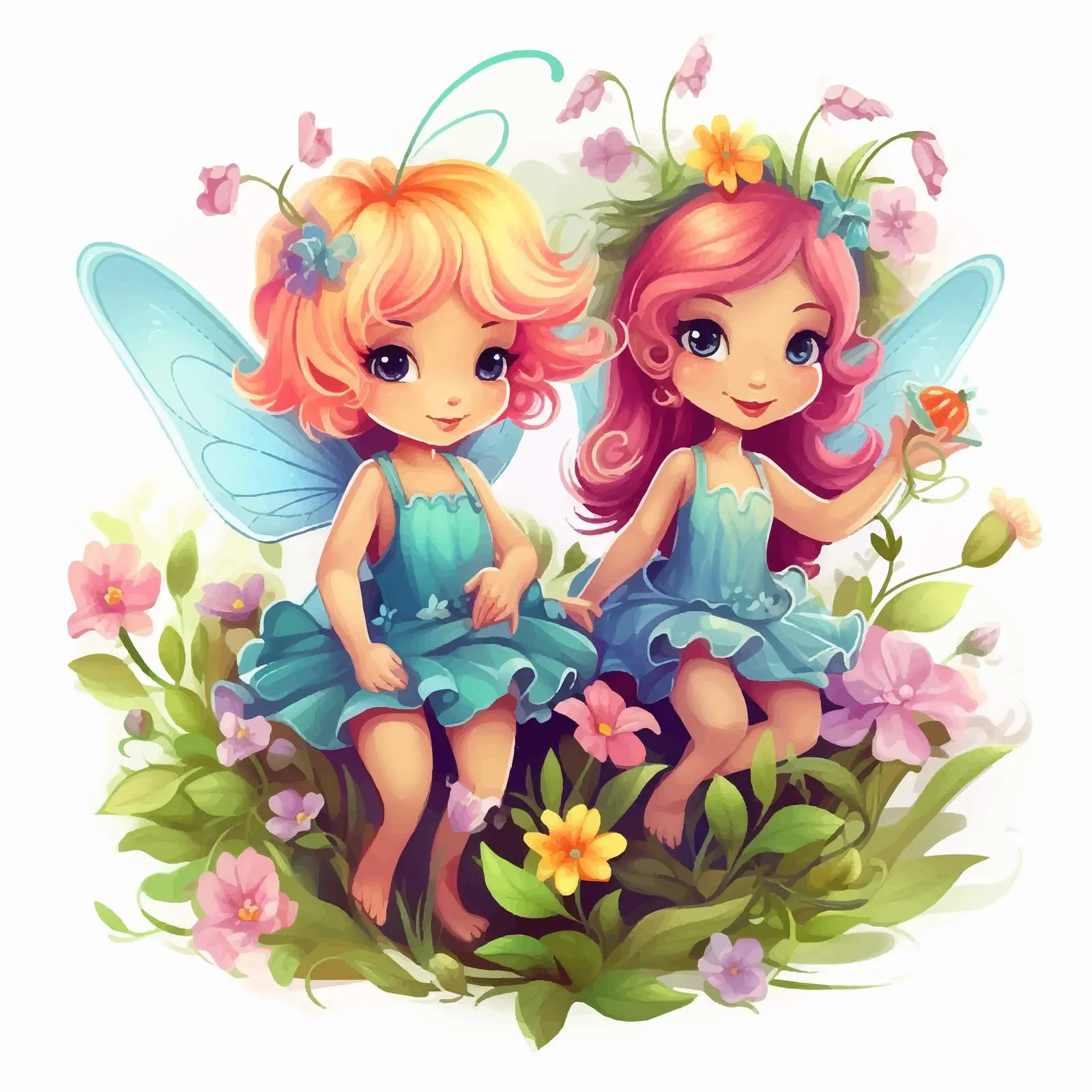 Fairies Under Flowers Vector Illustration — free download from Dotvec