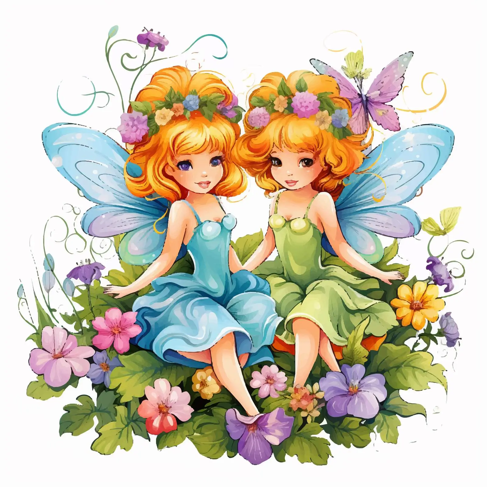 Fairies Beneath Colorful Flowers Illustration — free download from Dotvec