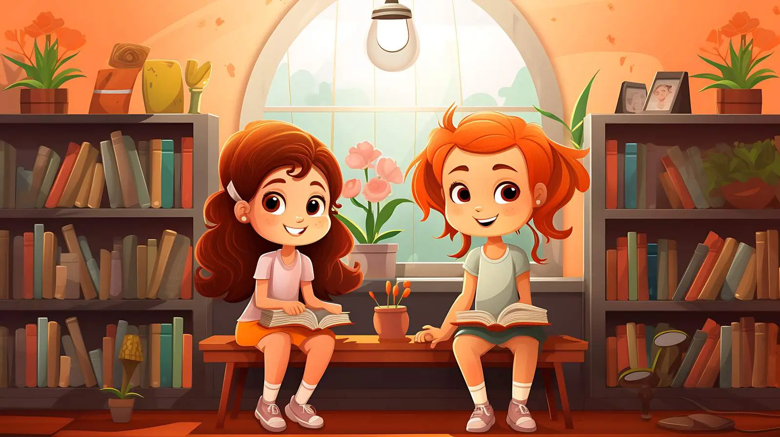Girls in Room with Book Illustration — free download from Dotvec