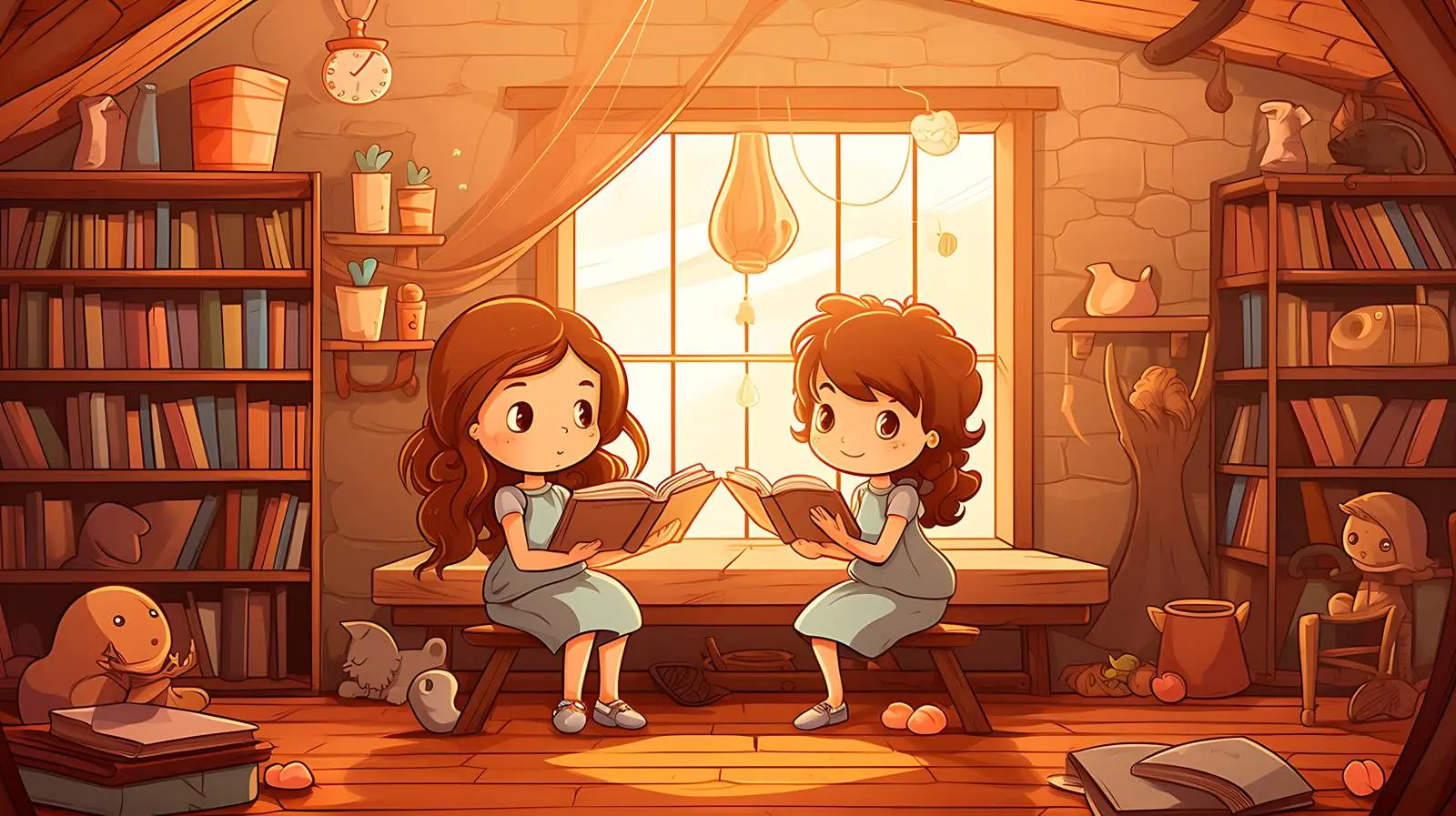 Two Girls Room Illustration with Boo — free download from Dotvec