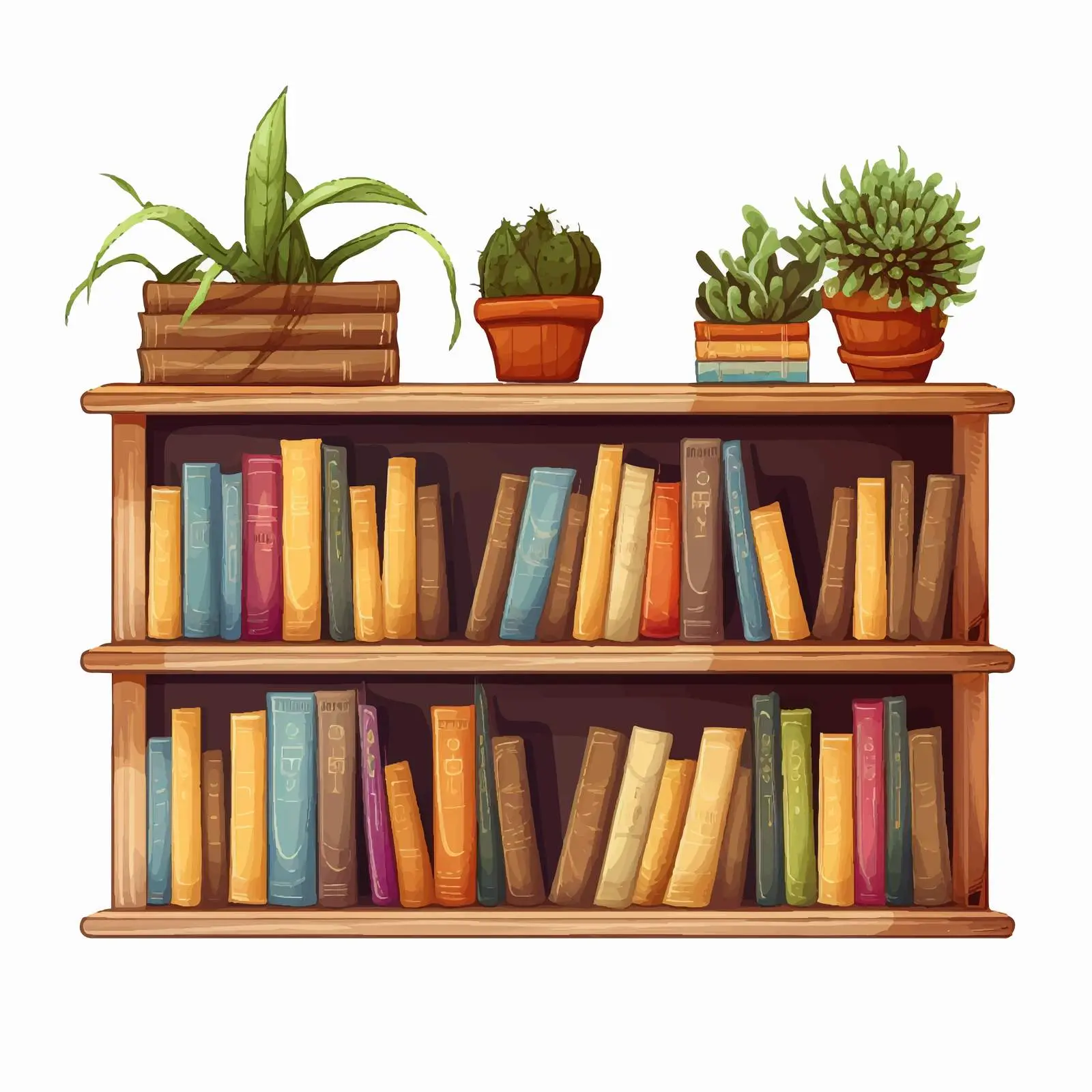 Wooden Shelves with Books on White Background – free bookshelf image from Dotvec