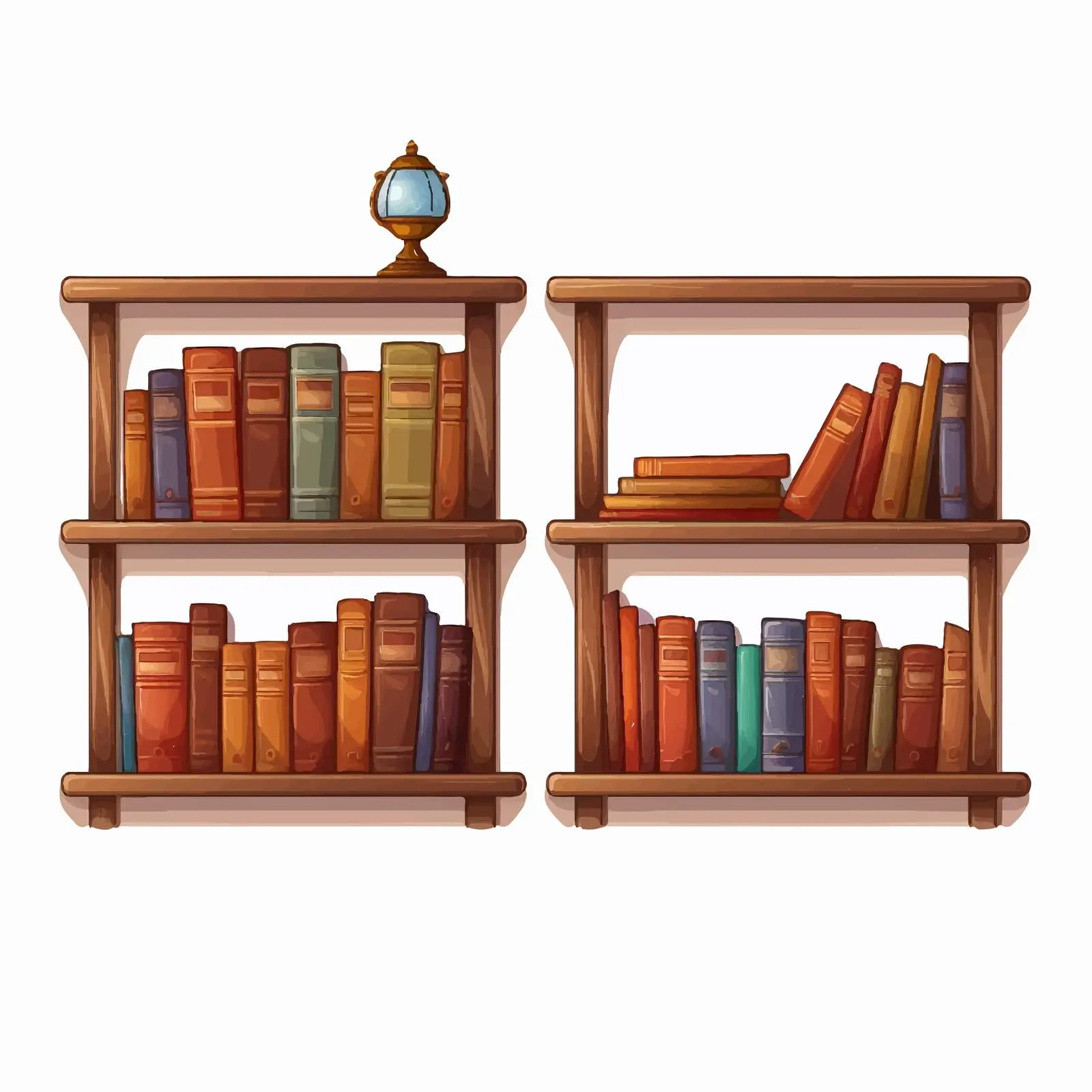 Wooden Shelves with Books on White Background – free bookshelf image from Dotvec